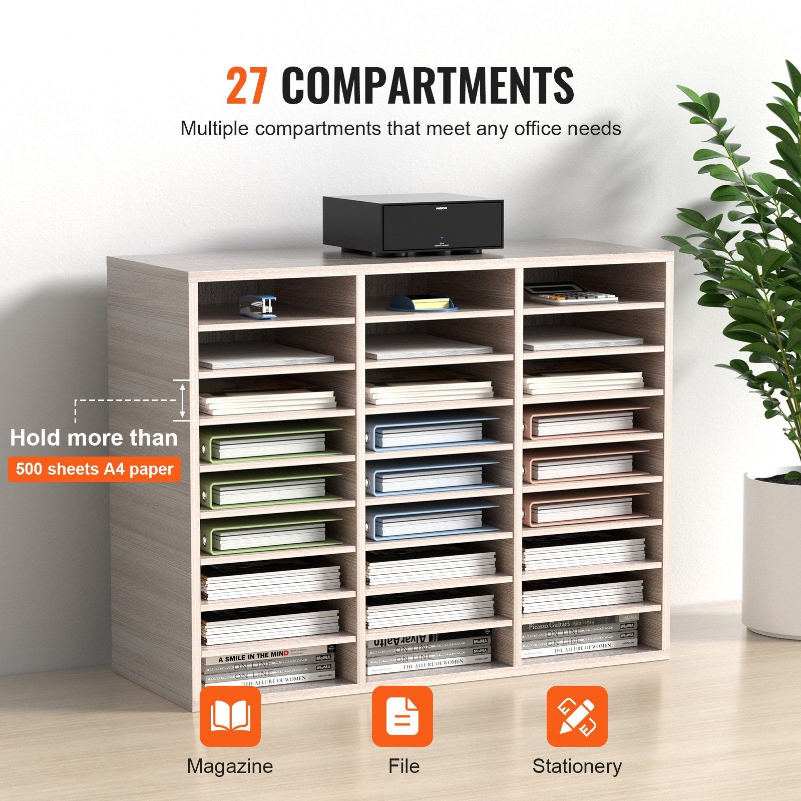 27-Pocket Document Organizer Medium Density Board with Non-Slip Feet