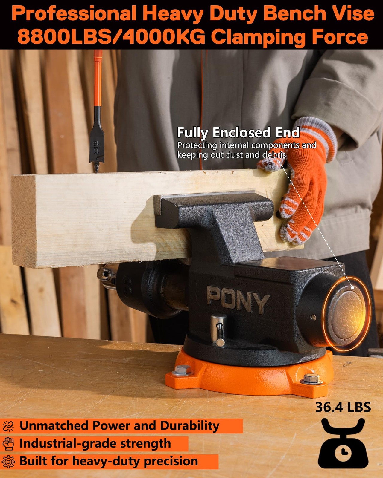 PONY 6″ Heavy Duty Bench Vise 8800LBS Clamp Force 360° Rotatable Workbench Vises