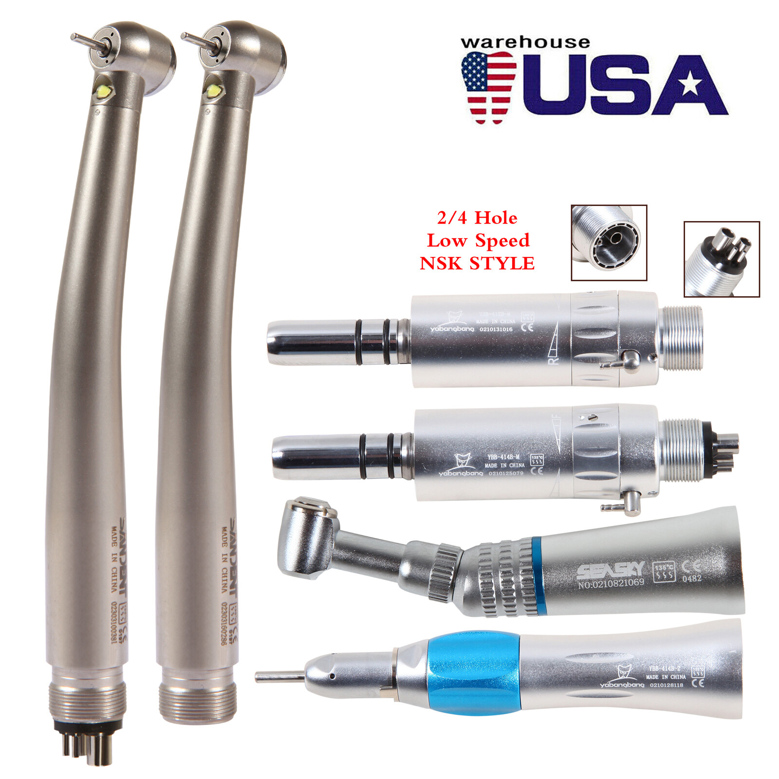 NSK Style Dental LED High/Low Speed Handpiece Straight Contra Angle Air Motor