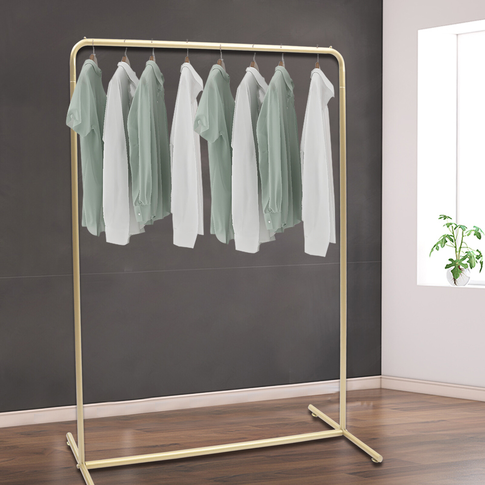 Golden Vintage Clothing Storage Shelf Garment Rack Clothes Hanger Industrial