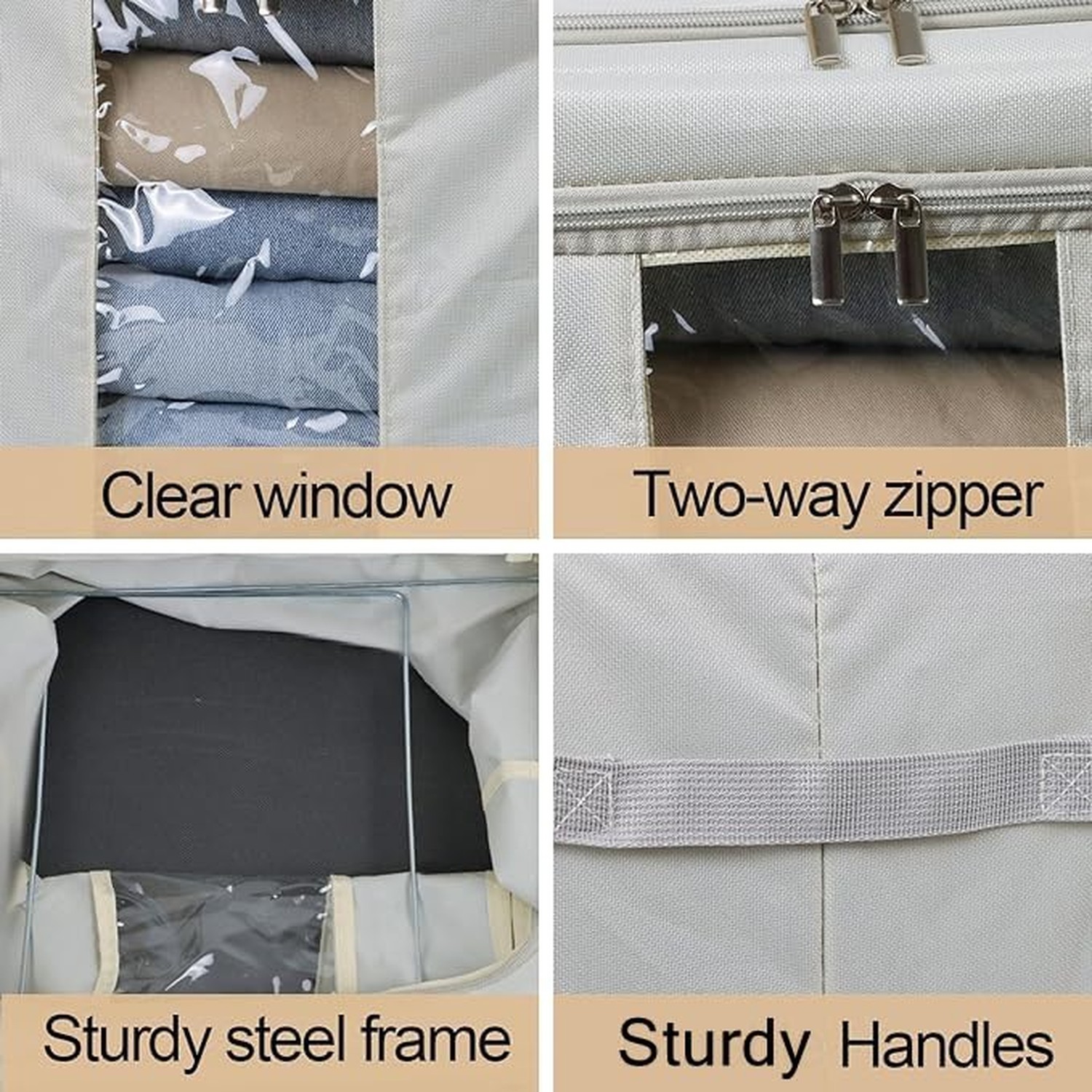 36L Clothes Storage Bins with Metal Frame, 3 Pcs Stackable Clothing Storage B…