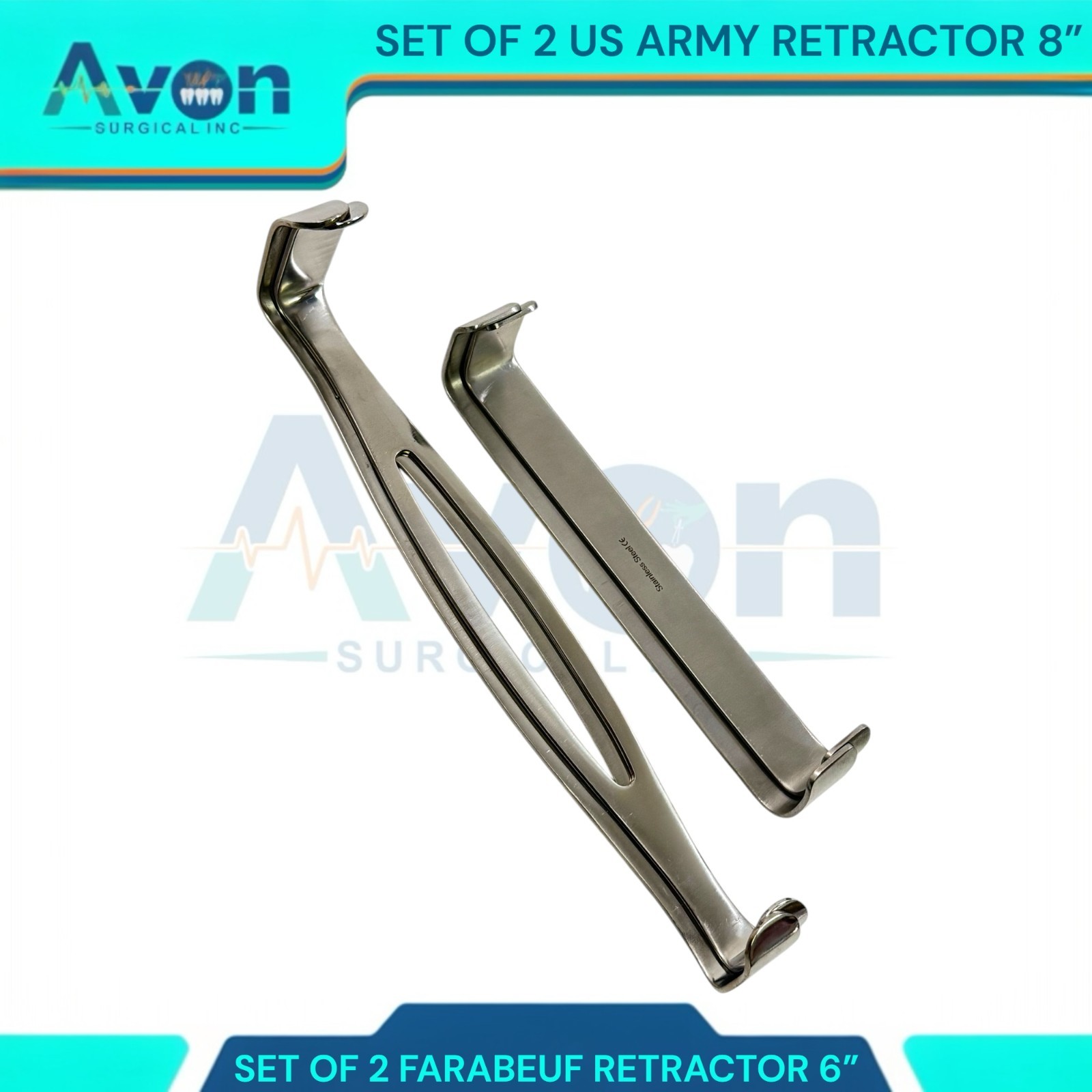 Set of 4pcs Spreaders 6″ Farabeuf Retractors & 8.5″ US Army Navy Retractors