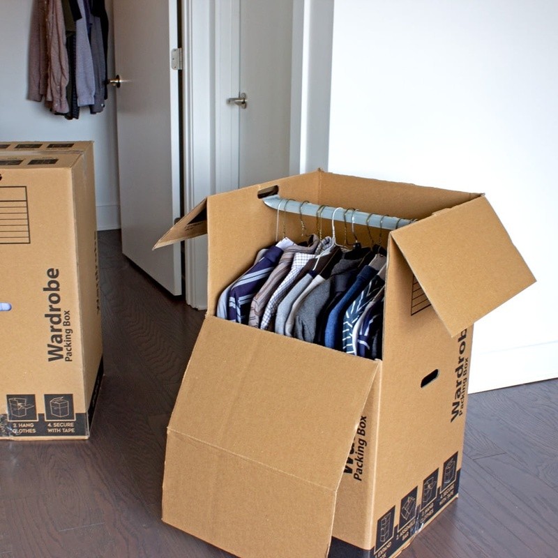 Moving Wardrobe Box W/ Metal Hanging Bar Easy Assembly Clothing Storage New
