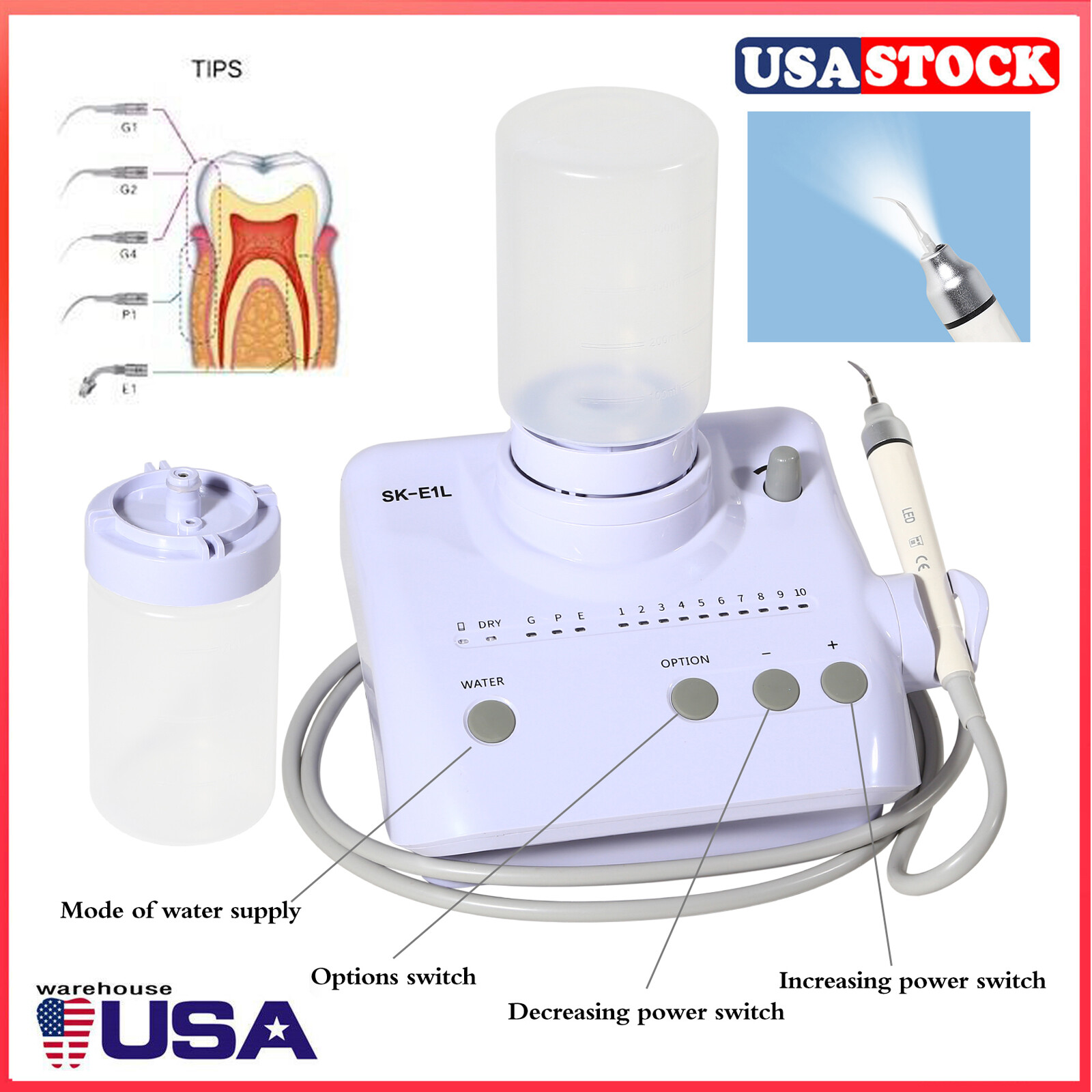 Dental LED Ultrasonic Piezo Scaler w/ auto water supply Fit EMS Woodpecker USA