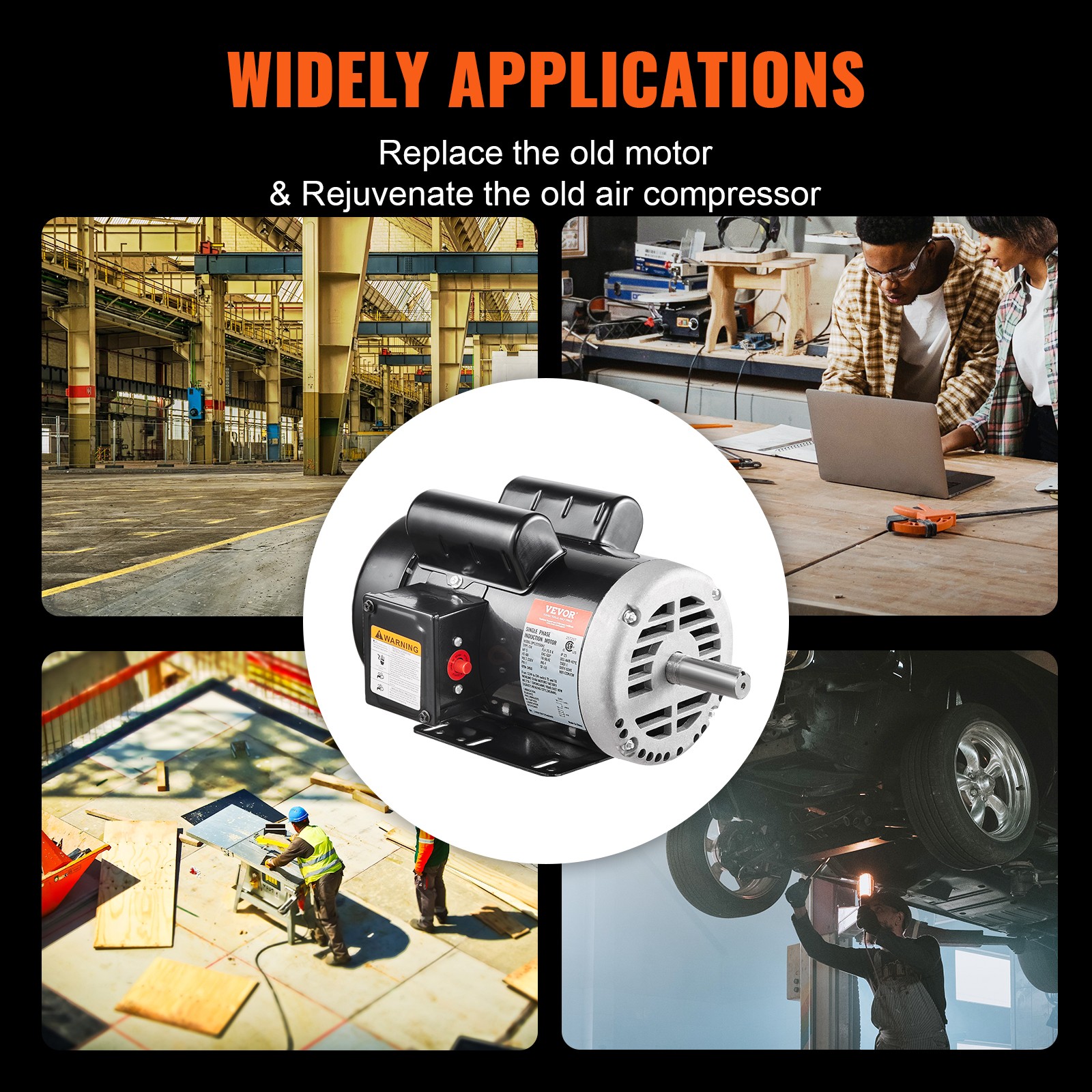 VEVOR 5HP Air Compressor Electric Motor 230V 3450RPM 56Hz Frame CW/CCW Rotation