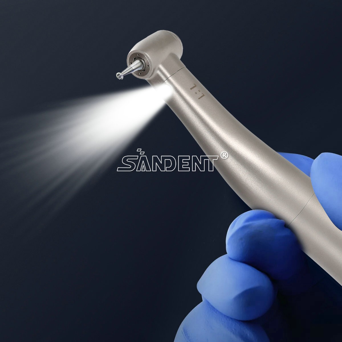 Dental 1:1 Fiber Optic LED Contra Angle Handpiece 4 Spray Push Button fit NSK po