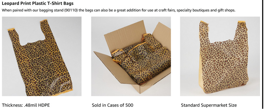 Plastic Bags Shopping 500 Leopard Cheetah Grocery T-Shirt Retail 11 ½” x 6 x 21”