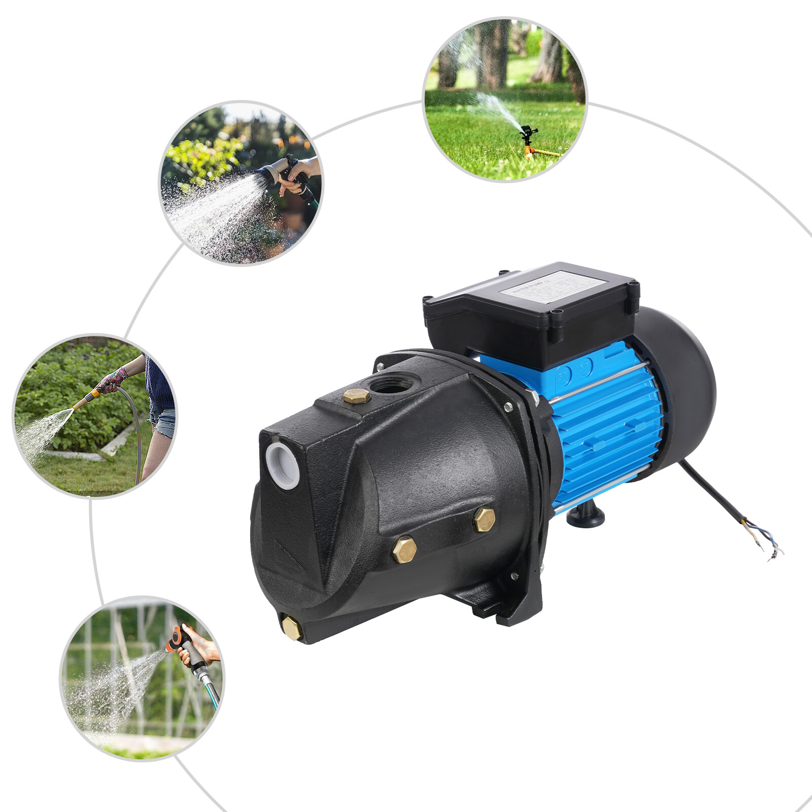 1.6HP Shallow Well Jet Pump, Cast Iron Irrigation Pump for Home Farm Garden Lawn