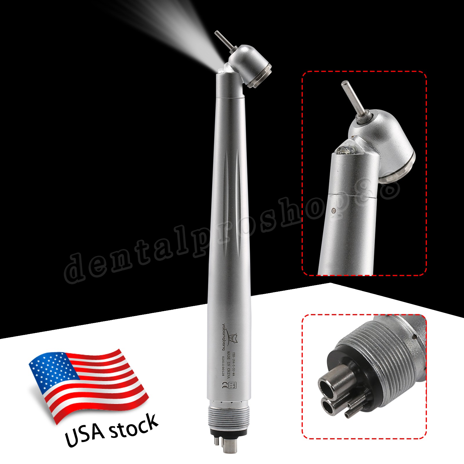 LED Dental Surgical Handpiece 45° Angle 4 Hole Midwest Rear Exhaust Impact Air