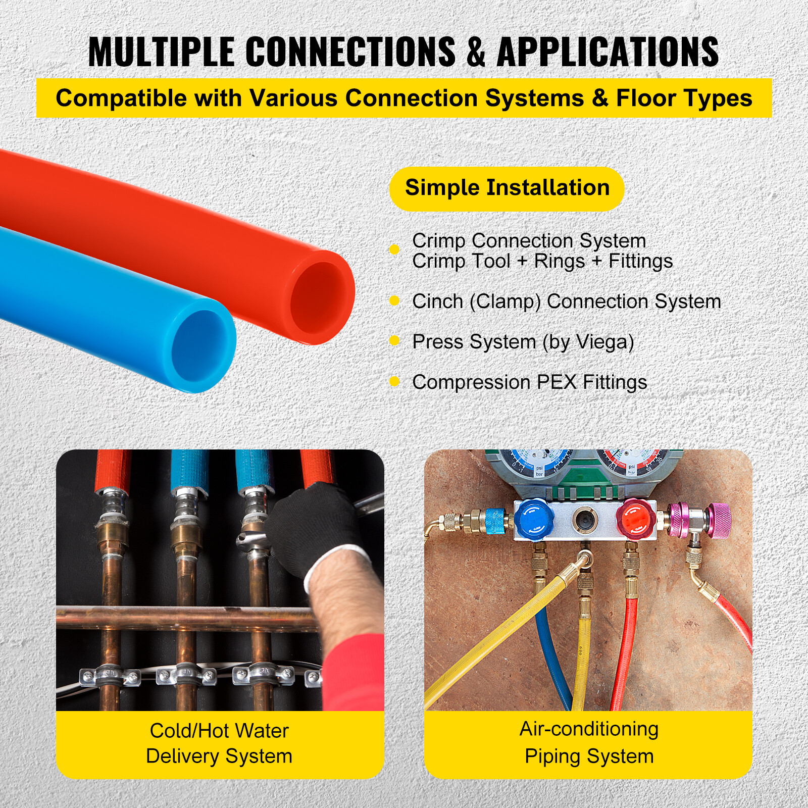 VEVOR 200ft 1/2 Oxygen Barrier PEX tubing 100ft RED and 100ft BLUE Pipe Pex-B