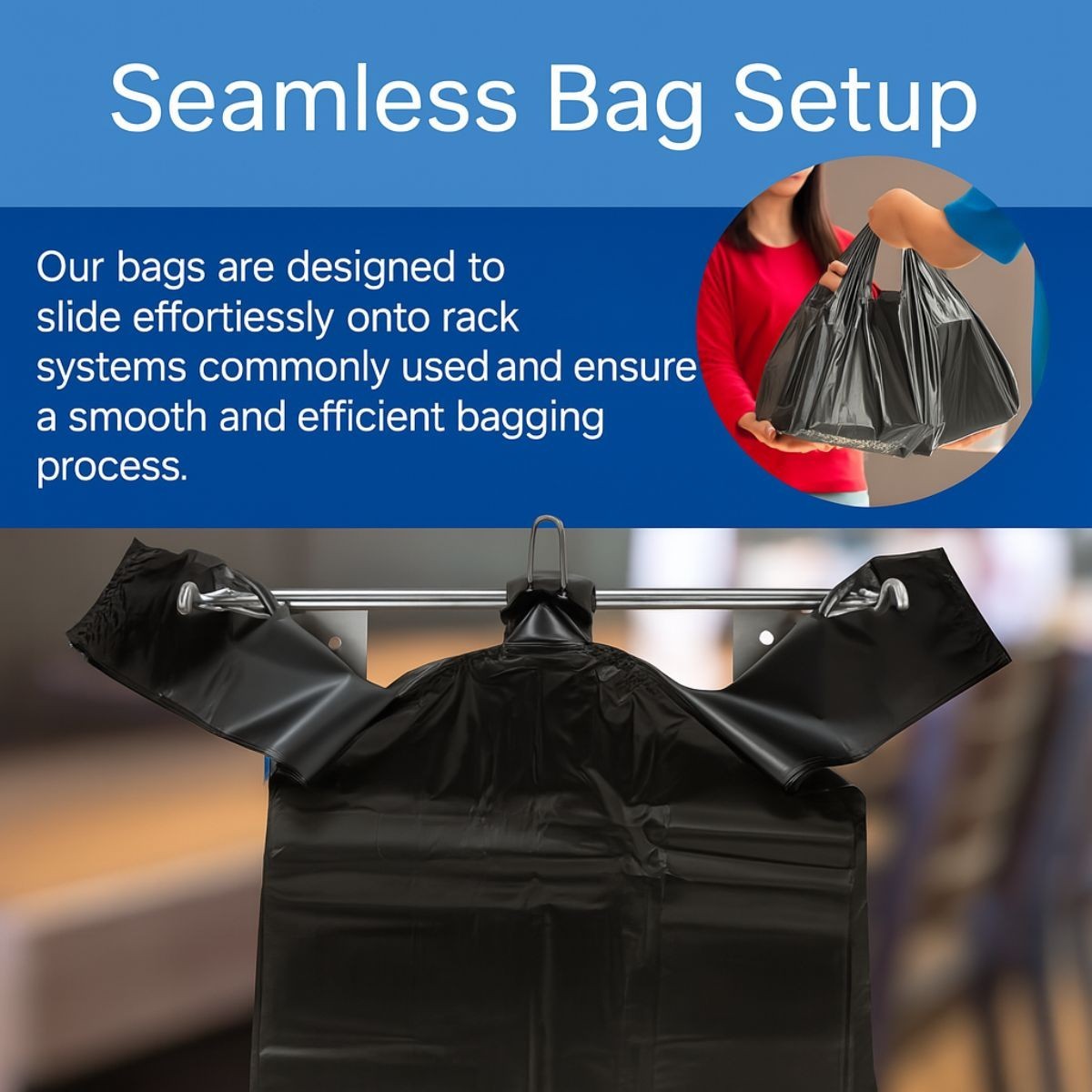 1000 Black T-Shirt Bags 11.5 x 6.5 x 22 Heavy Duty Plastic Grocery Shopping Bags