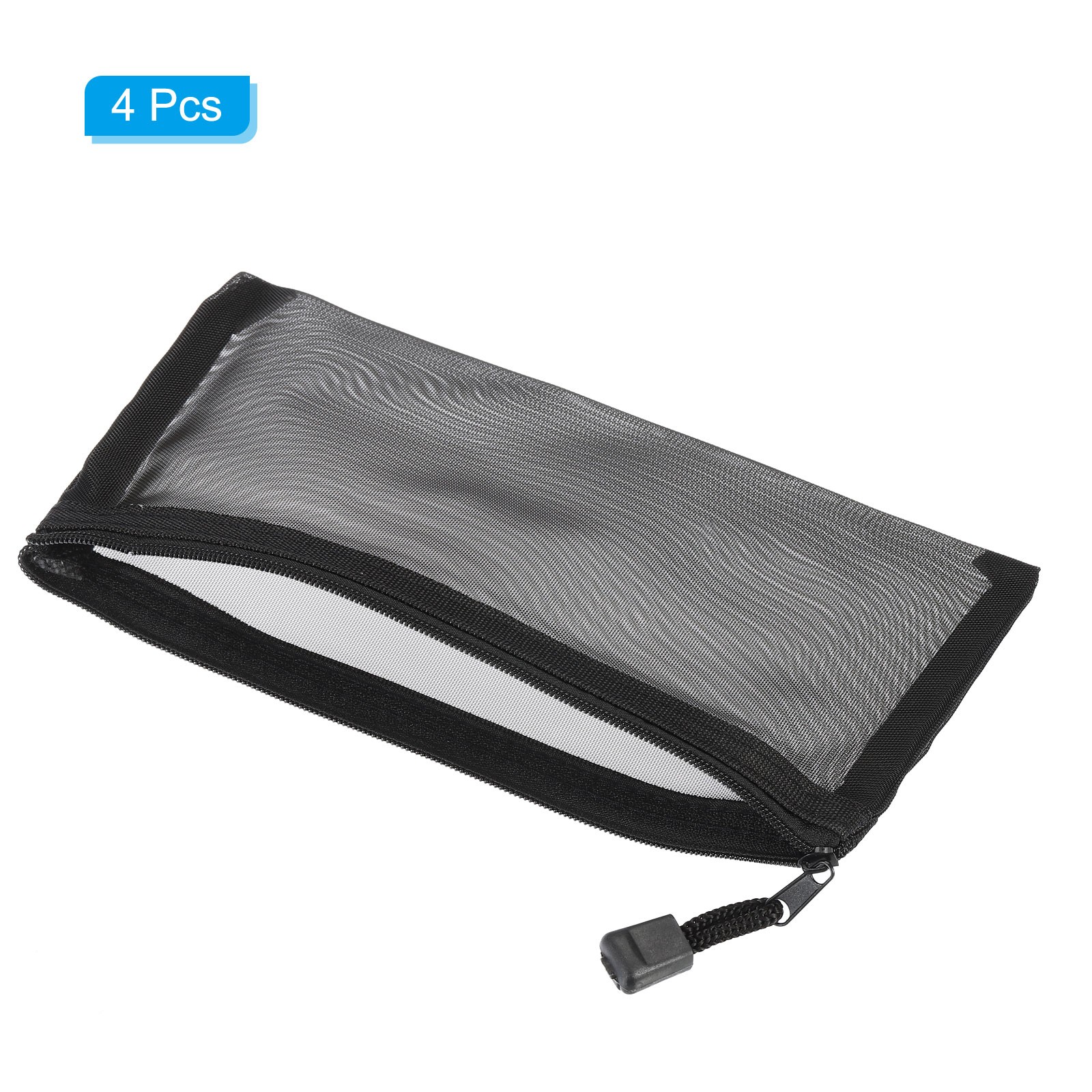 4Pcs, Mesh Zipper Bags A6 Travel Cases Nylon Makeup Pouches Black