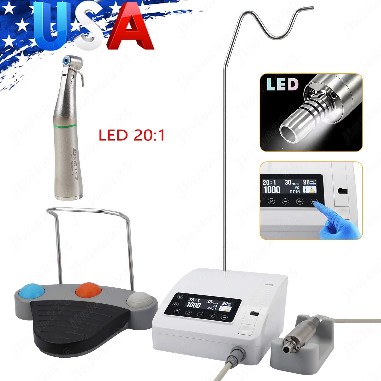 Mini Dental Brushless Implant Motor System 20:1 LED Contra Angle Handpiece