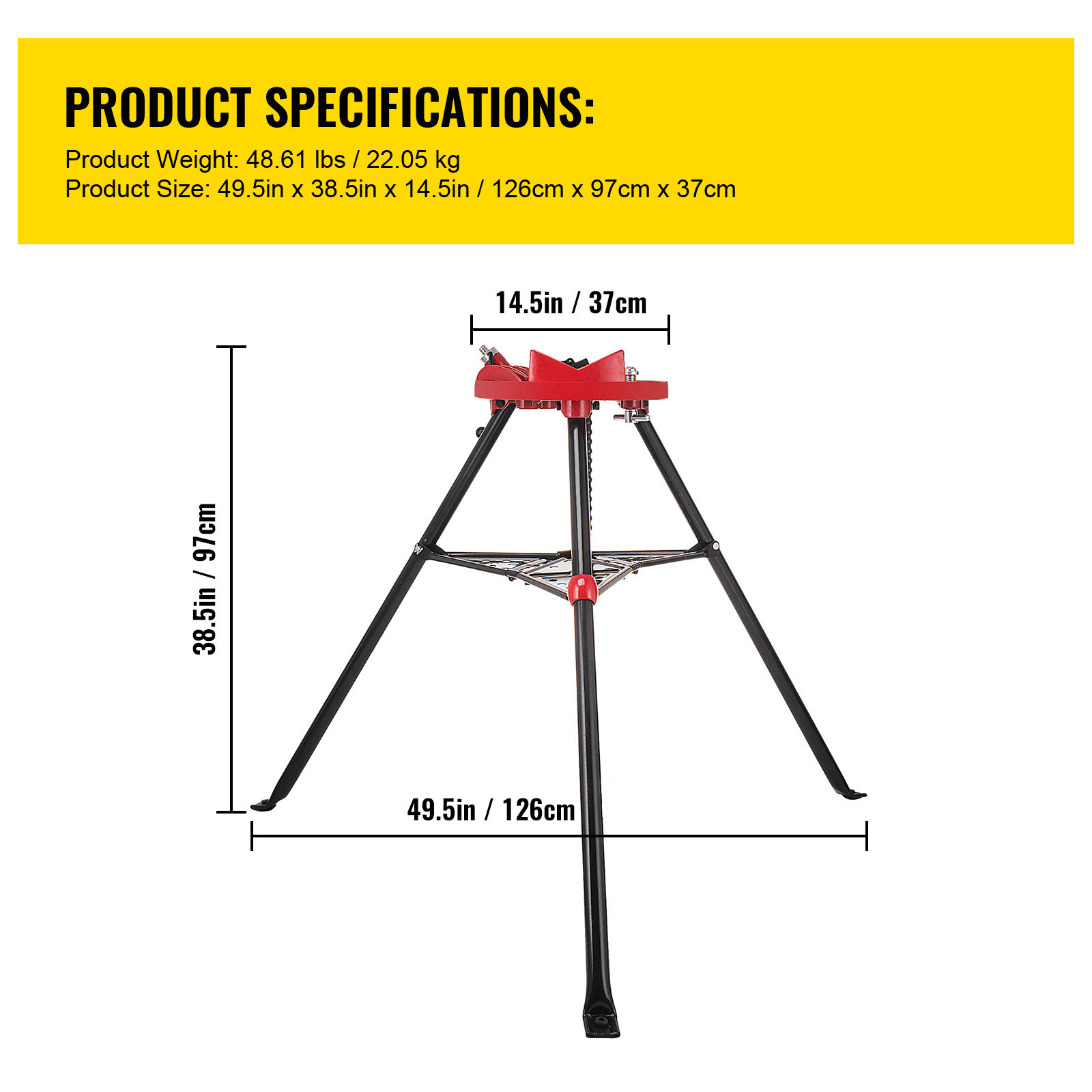 VEVOR 460-6 Tripod Pipe Chain Vise 6″ Capacity Foldable Steel Legs w/ Tool Tray