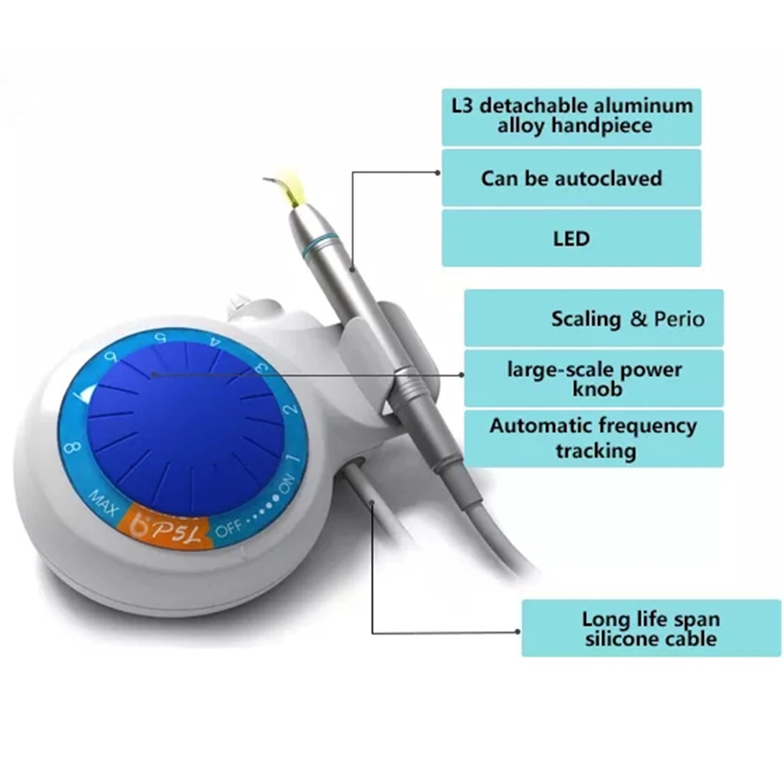 Baolai P5L Dental Ultrasonic Scaler with L3 LED Detachable Handpiece and 6 Tips