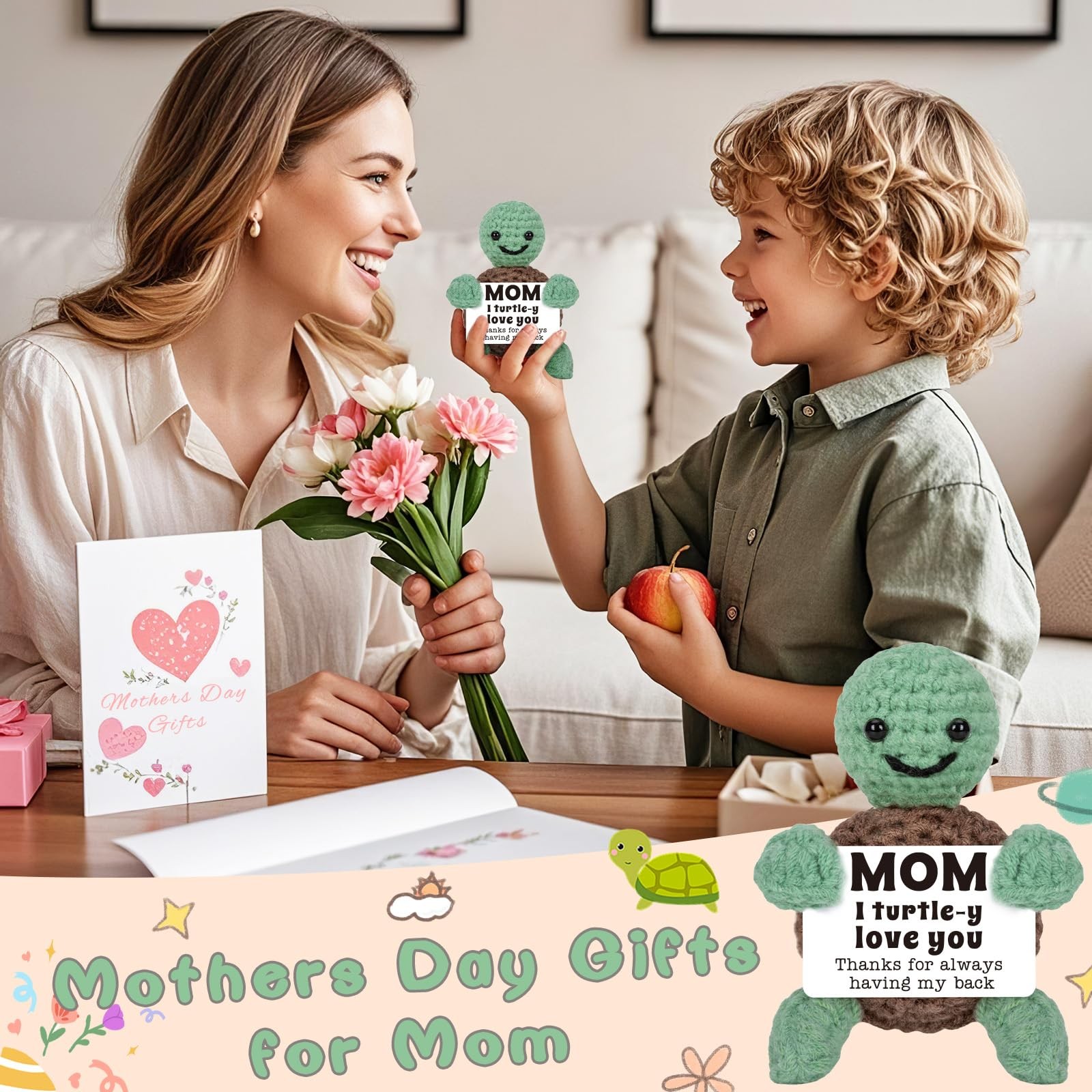 Mini Funny Turtle Mothers Day Mom Gifts from Daughter Small, Green and Brown