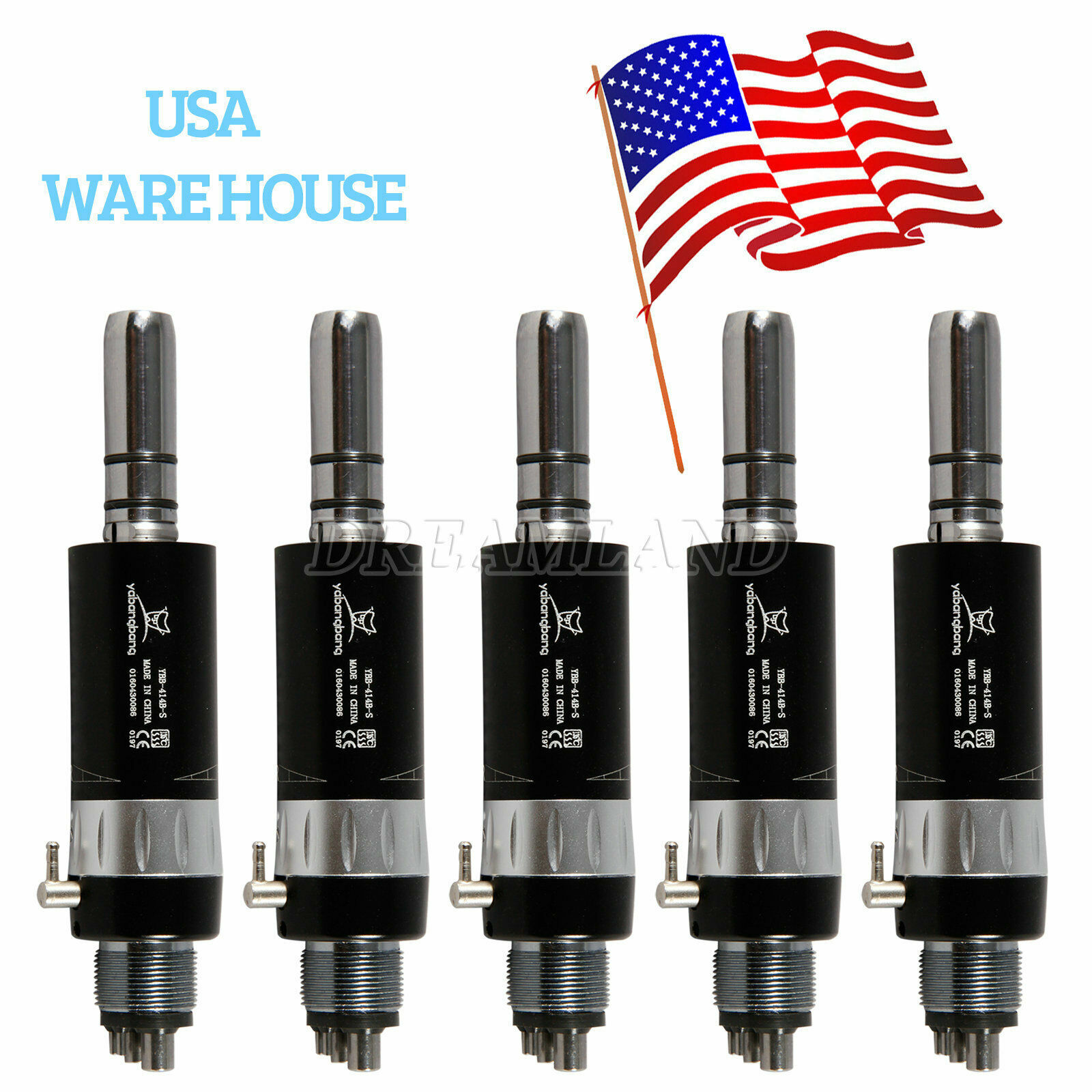 10 Sets Dental Air Motor 4Hole E-type + Low Speed Contra Angle Black fit 2.35mm