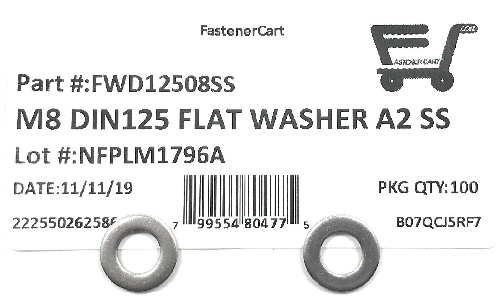 (100) M8 DIN125A Stainless Steel Flat Washer 8mm DIN 125 A2 (QTY:100 Pieces)