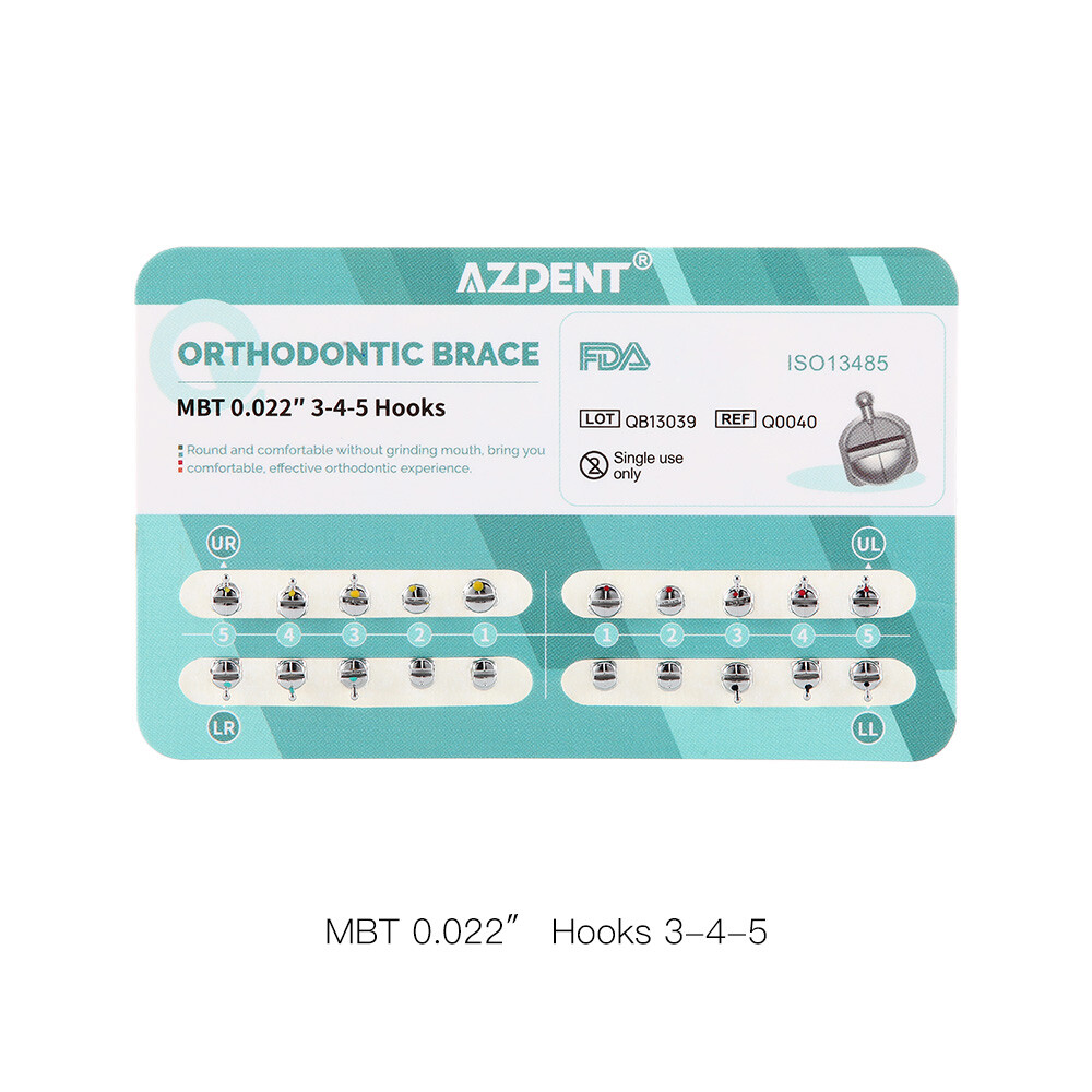 AZDENT Dental Orthodontic Metal Brackets Braces ROTH/MBT 0.022 Hook 345 CE FDA