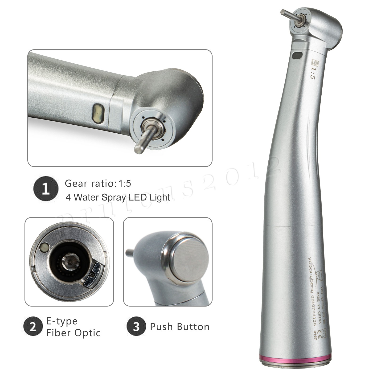 NSK Ti-MAX X95L Style Dental 1:5 LED Fiber Optic Contra Angle Handpiece Red Ring