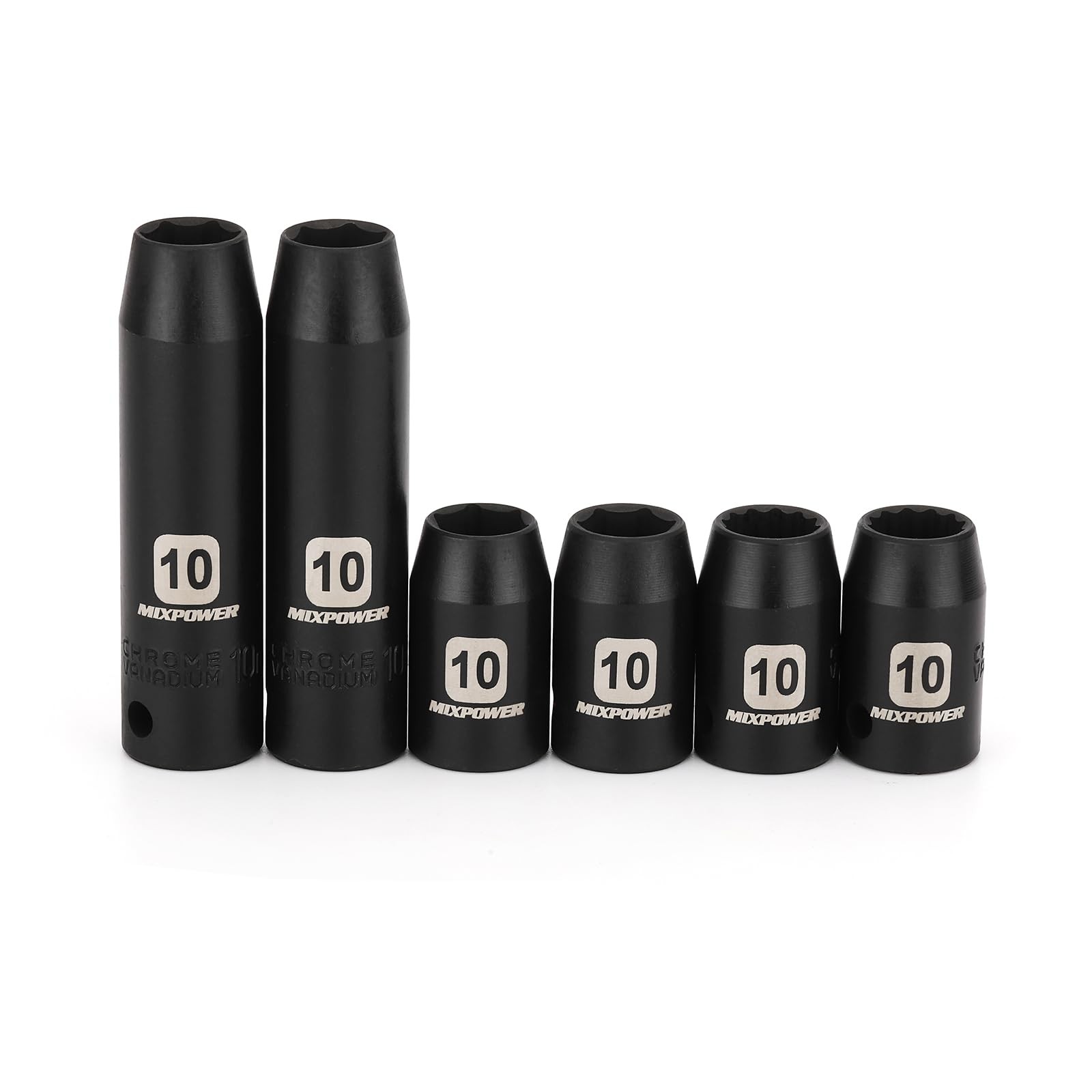MIXPOWER 6PCS 3/8″Drive 10mm Deep&Shallow Socket, 6 Point & 12 Point, 10MM