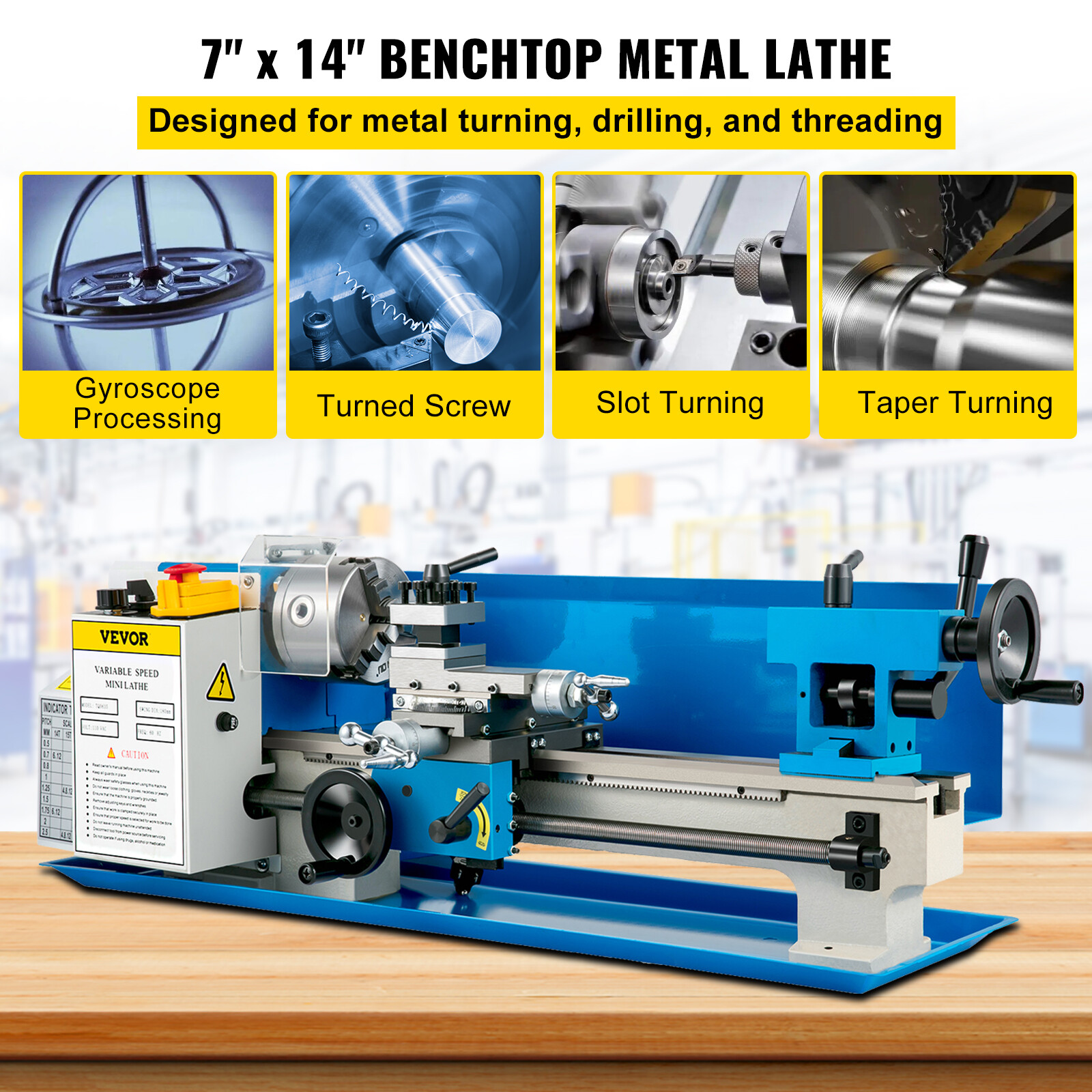 ?VEVOR 550W Mini Metal Lathe Machine Tool 7″x14″ Variable Speed 2250RPM Tool