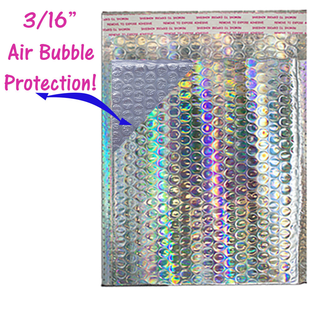 8.5×12 Holographic, Pink, Teal METALLIC BUBBLE MAILERS, Color Padded Envelopes!