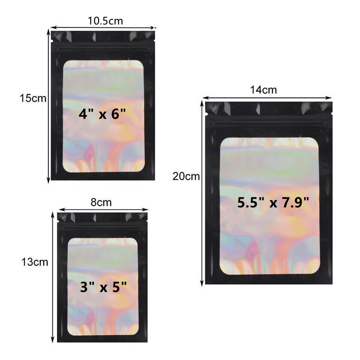 100/200 PCS Holographic Mylar Foil Bag Resealable Ziplock Pouch Packaging Clear
