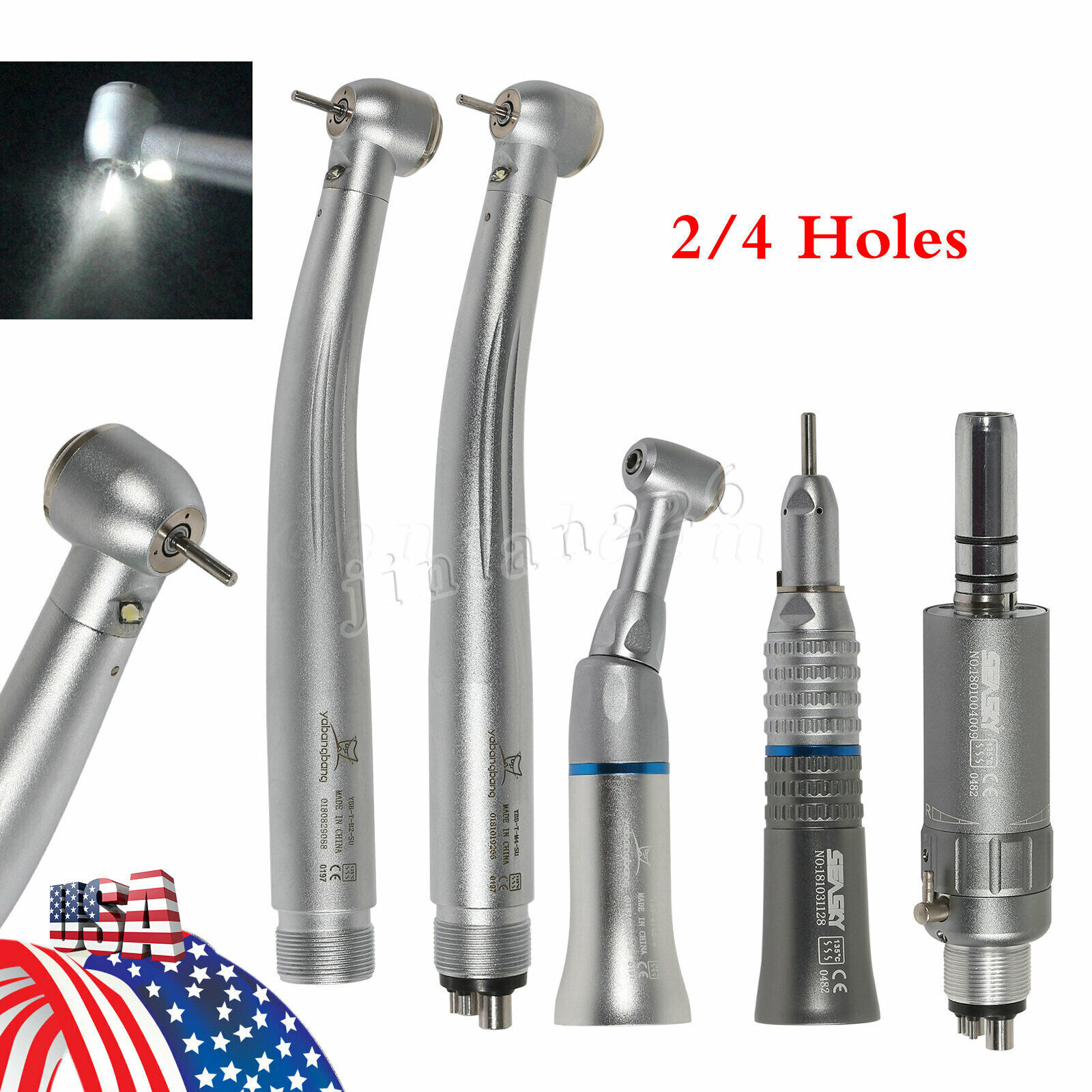 NSK Style Dental High/Low Speed Handpiece Kit E-generator LED Turbine 2/4 Holes