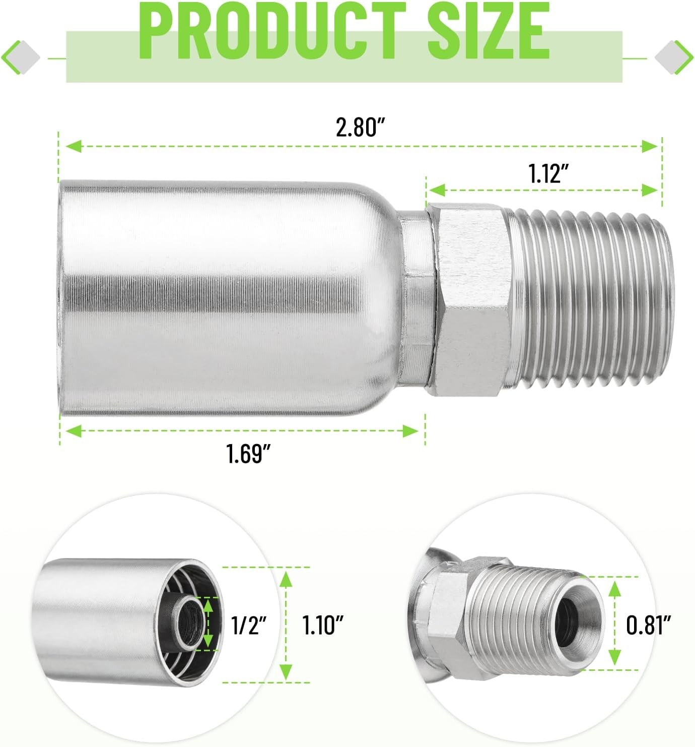 12 Pack 1/2″ I.D. Hose x 1/2″ NPTF Male Hydraulic Hose End Crimp Fittings