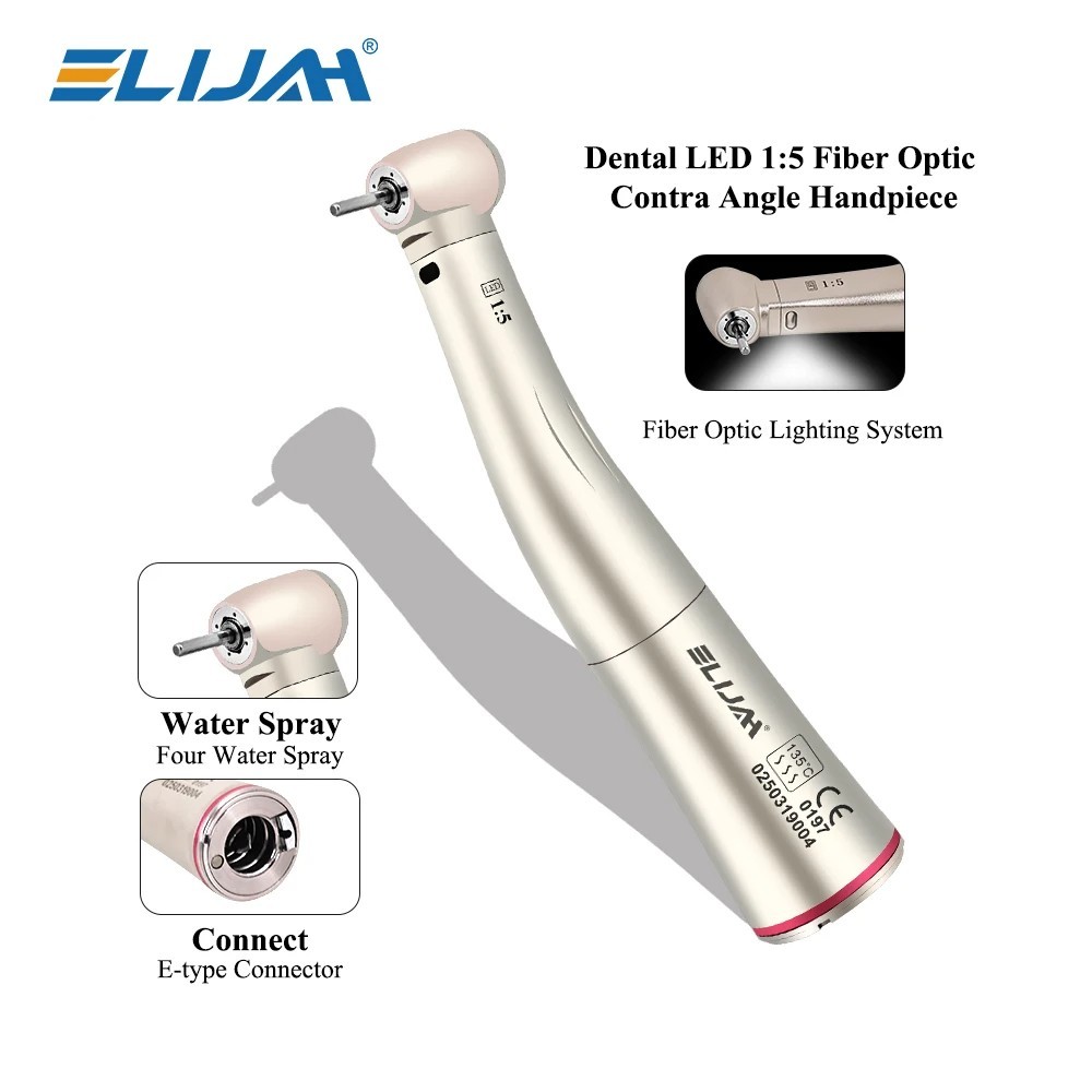Dental 1:5 Fiber Optic Handpiece LED Quattro Spray Push Button Contra Angle