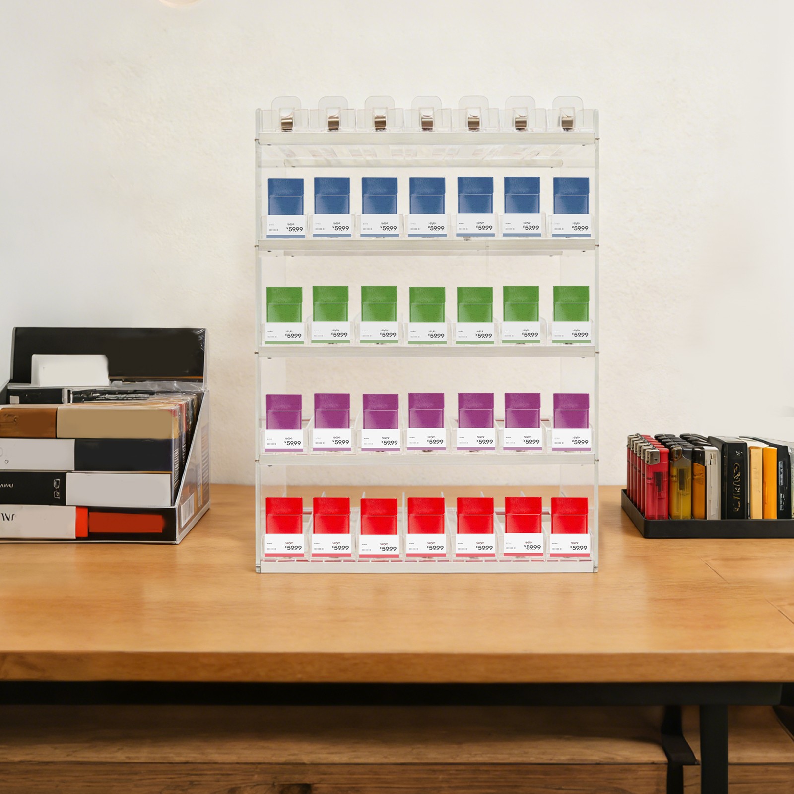 Wall Mounted Acrylic Cigarette Display Organizer With Auto Cigarette Pusher