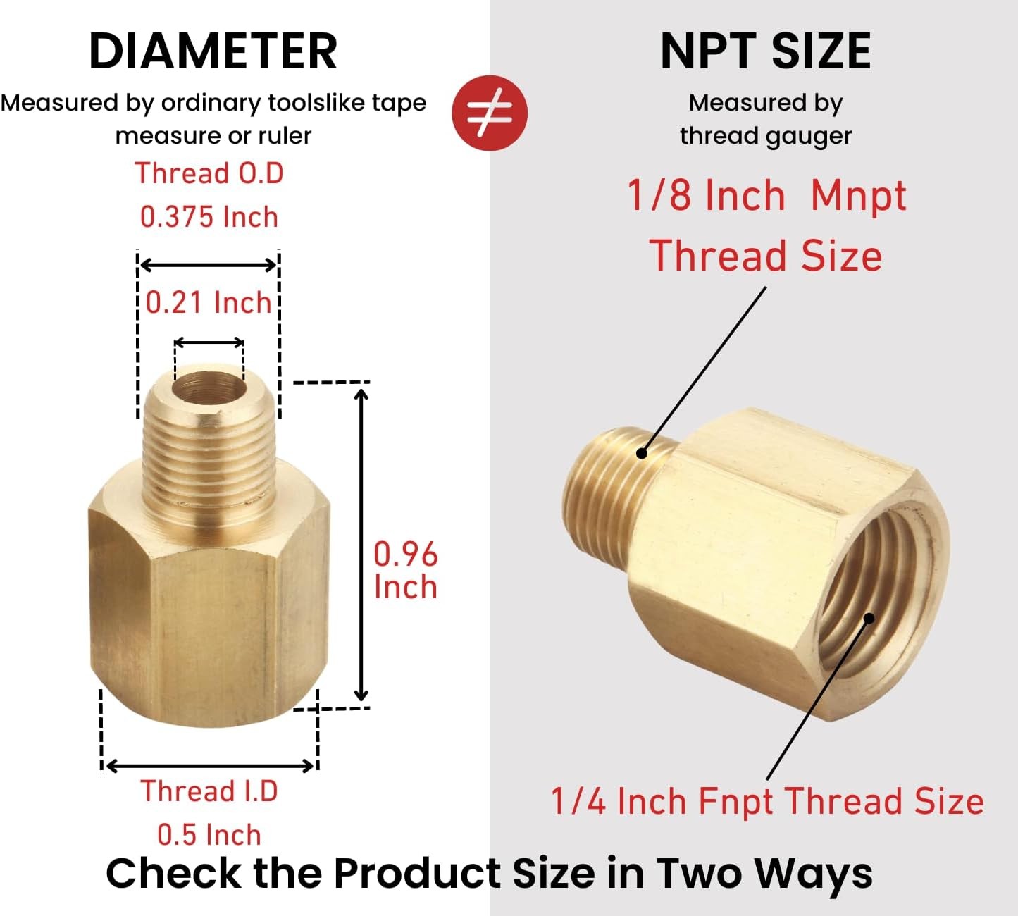 1/4 Inch Female to 1/8 Inch Male, Reducing Adaptor Brass Pipe Fitting, NPT Adapt