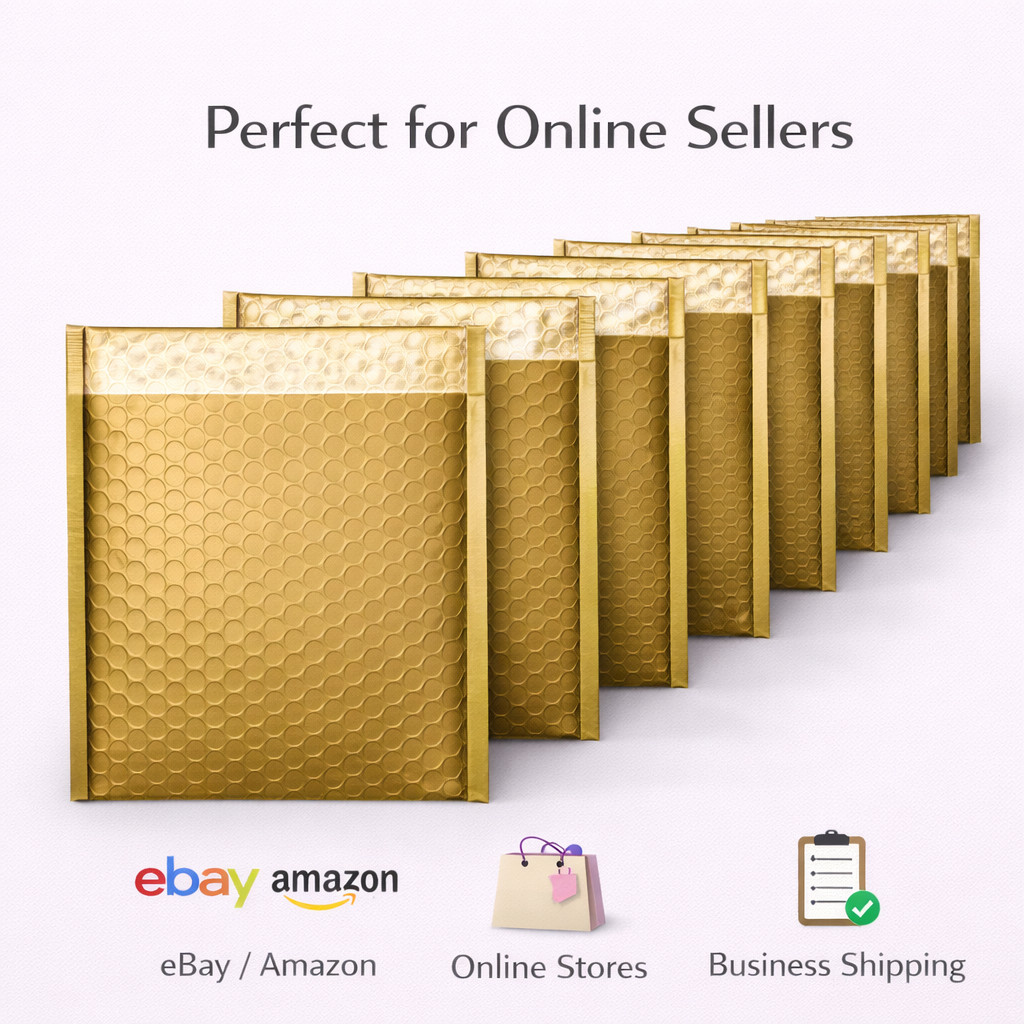 Matte Metallic Gold Poly Bubble Mailers #2 8.5×12 Padded 25 50 100 200