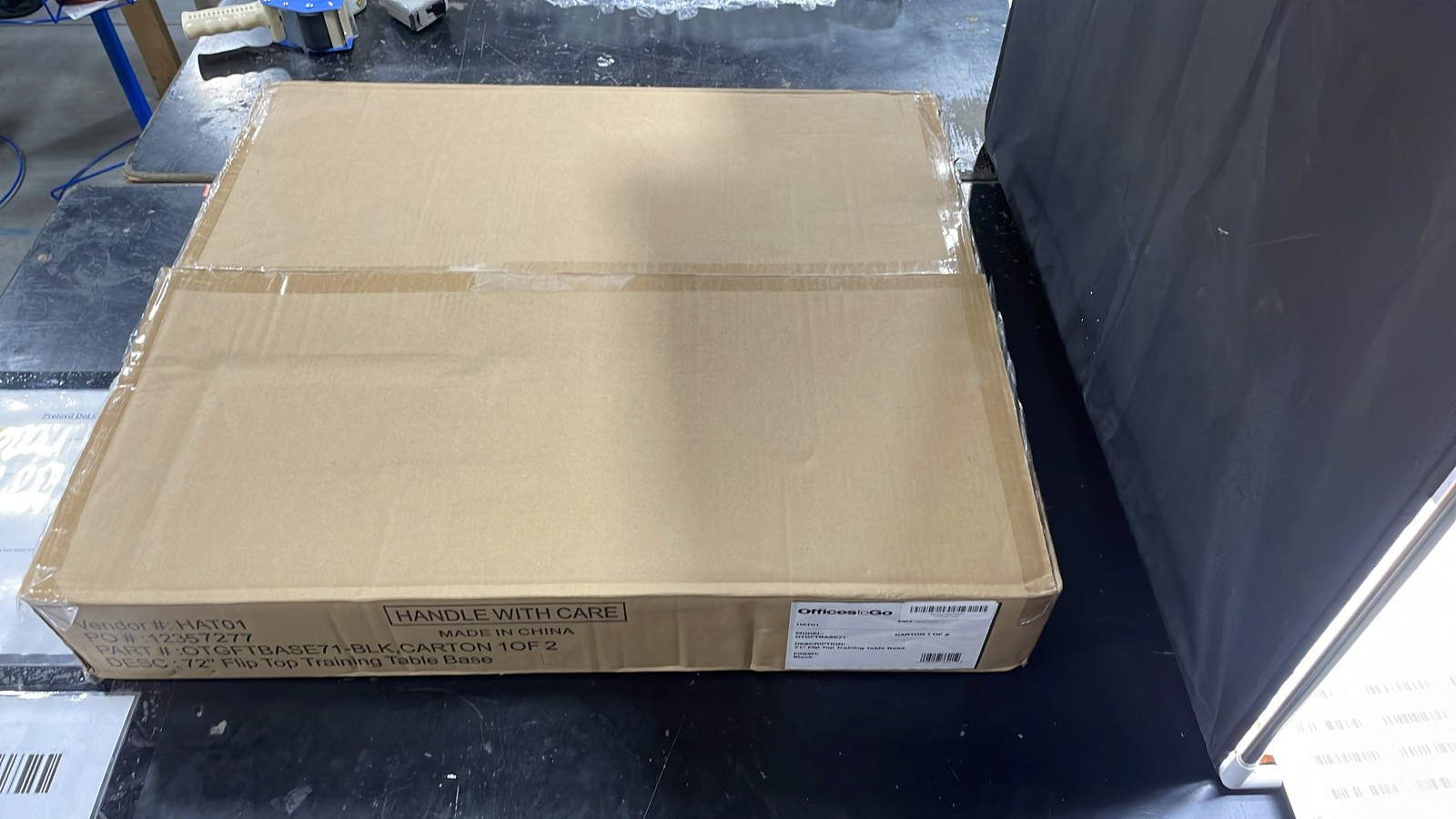 OfficesToGo HAT01 TGFTBASE71 71″ Flip Top Training Table Base Black Unit