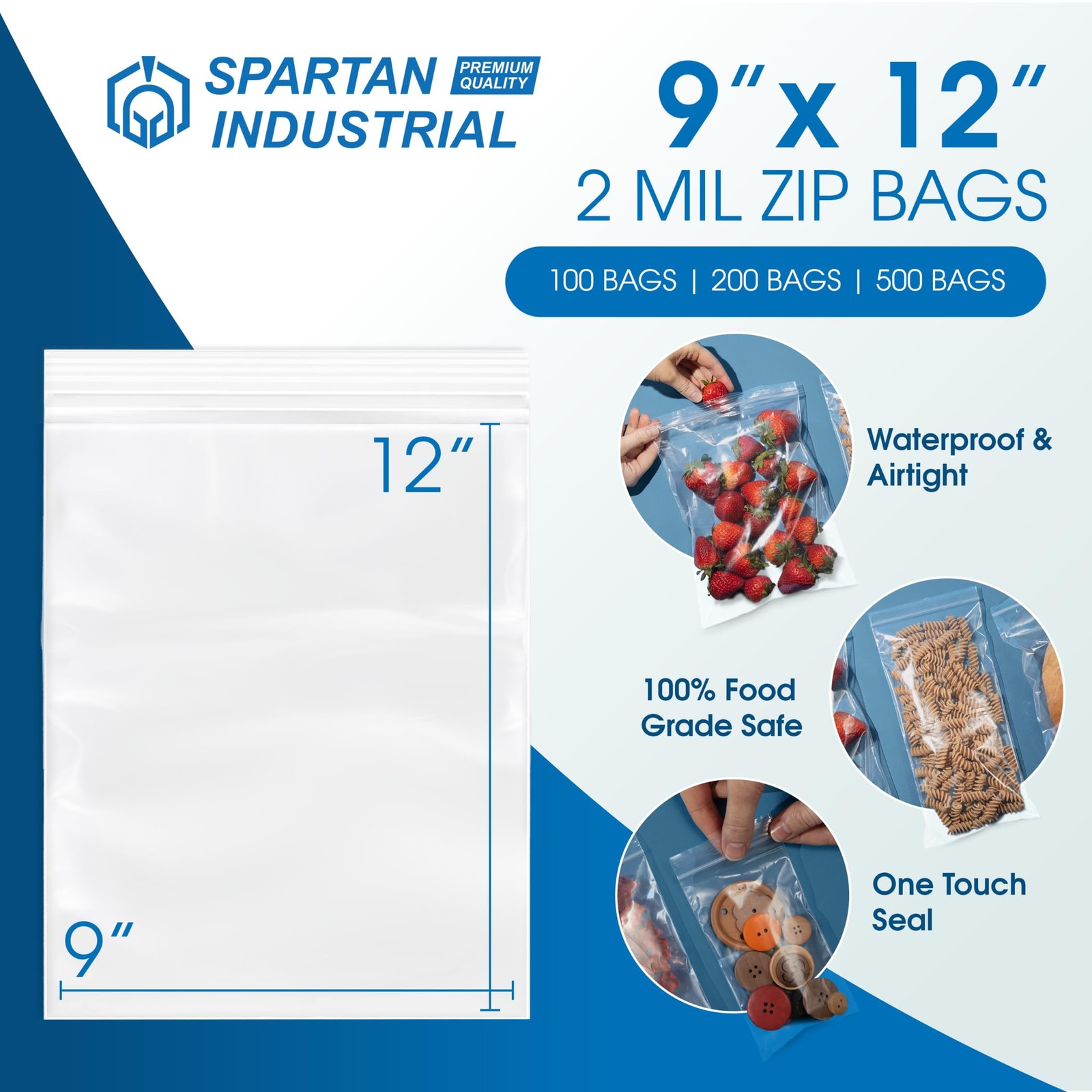 9×12″ 500 Clear Reclosable Zip Bags 2 Mil Poly Resealable Lock Seal Zipper