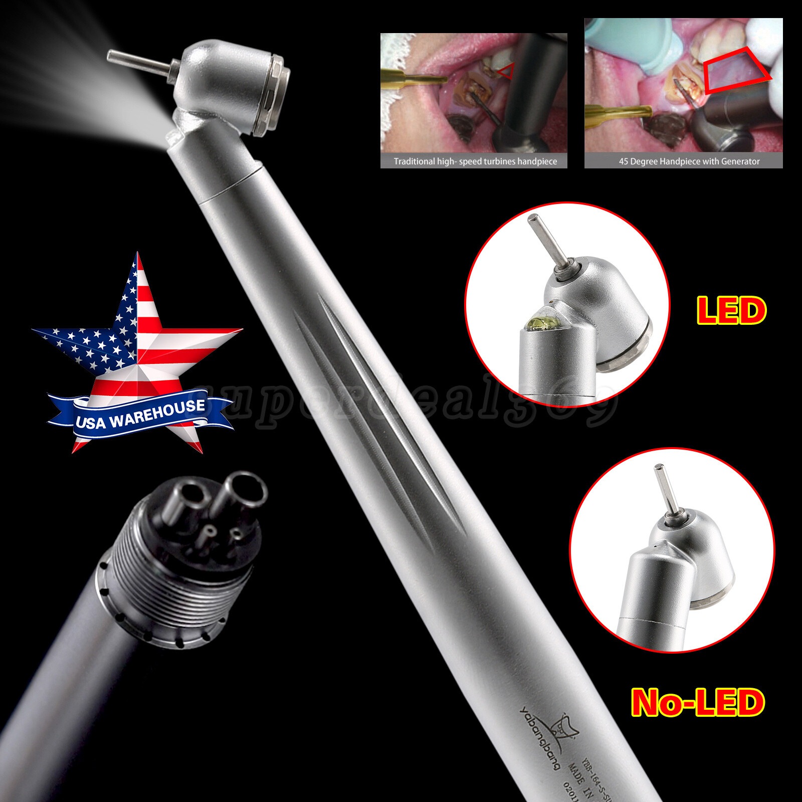 1-10*Dental 45° LED E-generator High Speed Handpiece Turbine 4Hole for NSK po