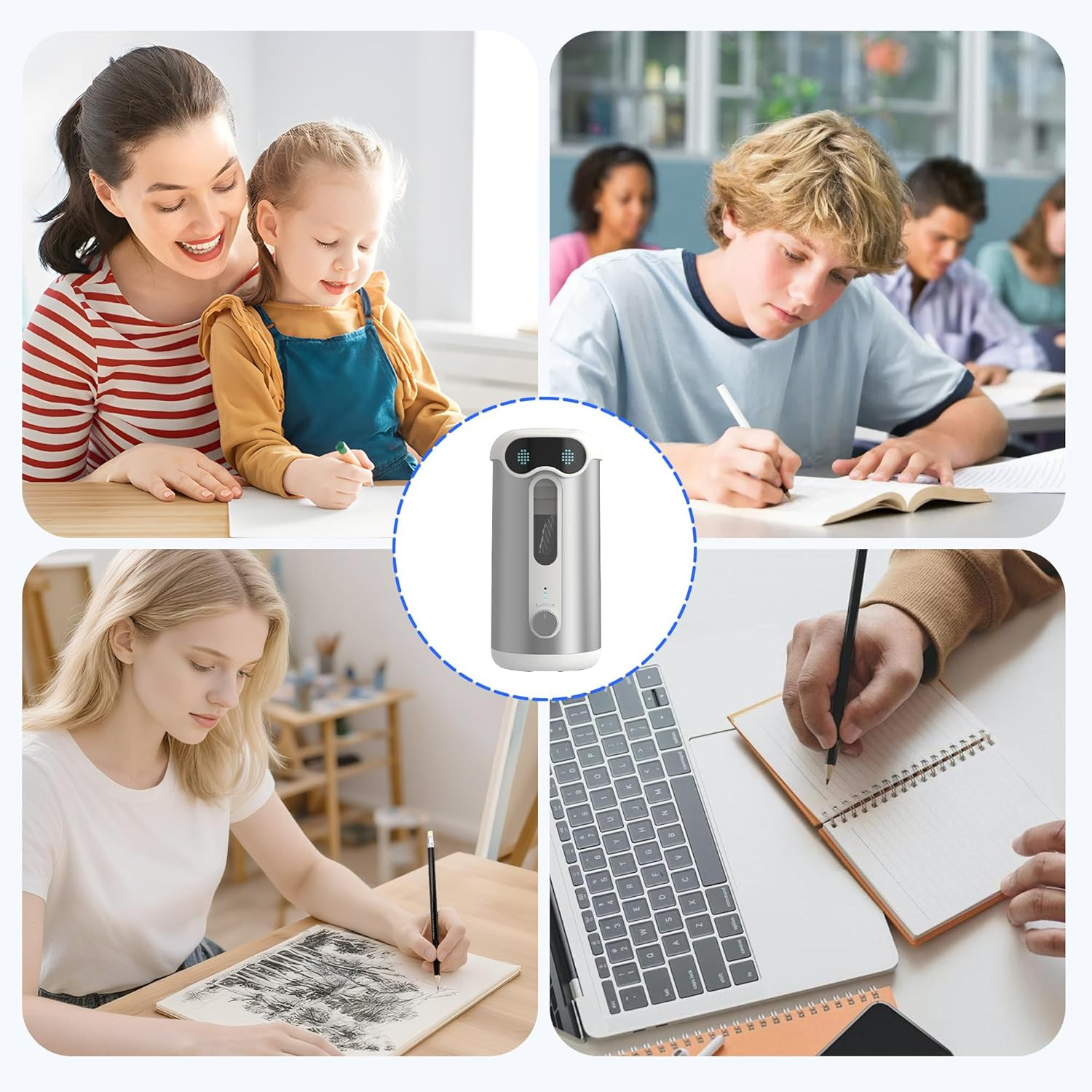Automatic Pencil Sharpener, Quiet 60Db Robot Pencil Sharpener with DIY Face Stic