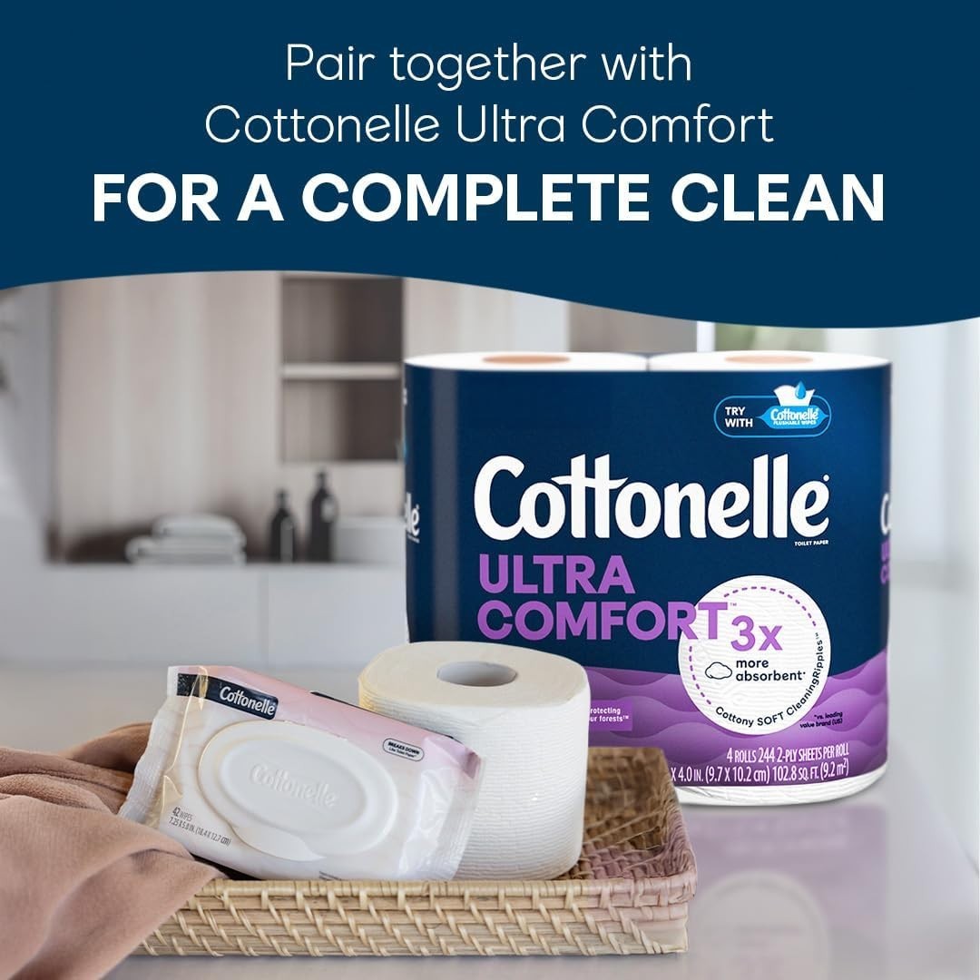 Fragrance Free Flushable Wet Wipes, Adult Wet Wipes, 2 Flip-Top Packs