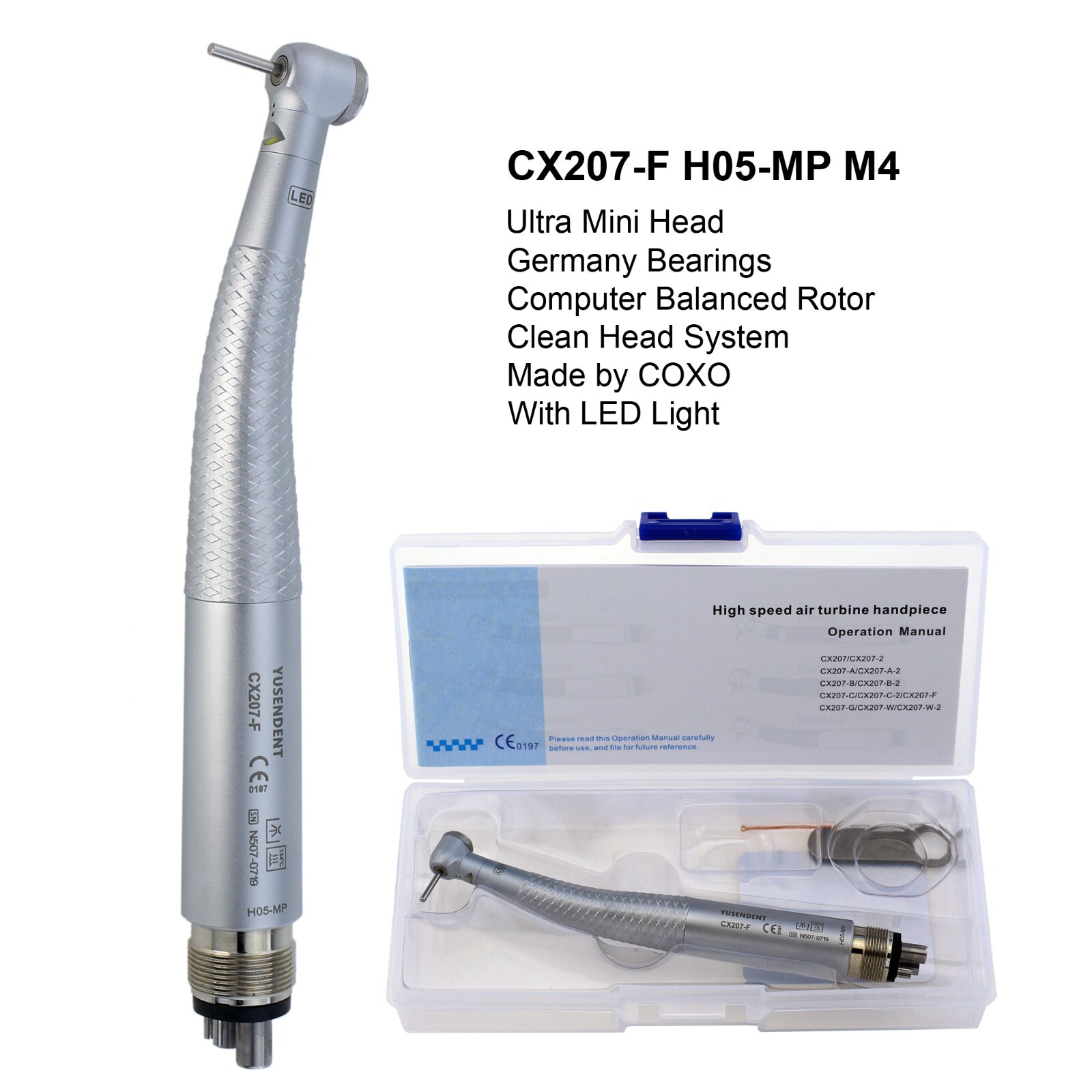 COXO Dental Self Power LED Handpiece CX207-F High Speed Turbine 2 4 Hole Midwest