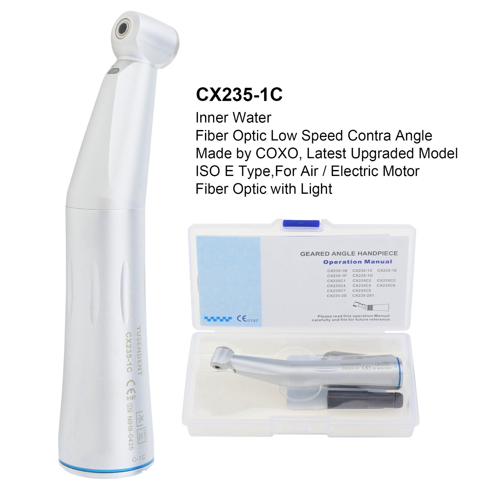 COXO Dental 1:1 Low Speed Handpiece Electric Contra Angle Fiber Optic CX235-1C