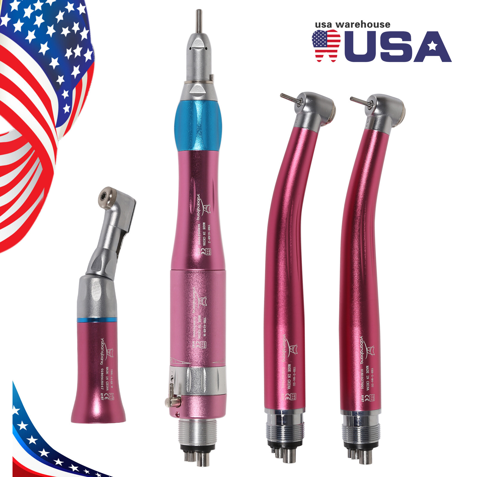 Dental High Low Speed Handpieces 4 Hole Air Turbine Kit NSK Pana Max Style Pink