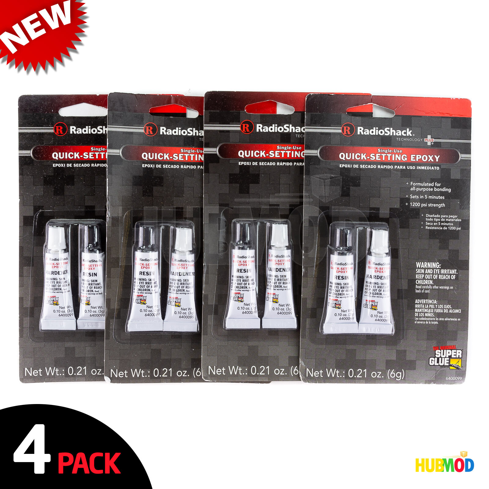 4X RadioShack 5-min Metal Glass Wood Epoxy All Purpose Bonding Super Glue .21oz