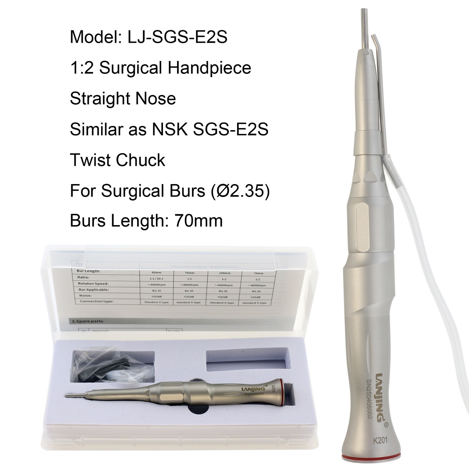 Dental Implant Handpiece 20:1 Contra Angle 1:2 Surgical External SGA-E2S SGS-E2S