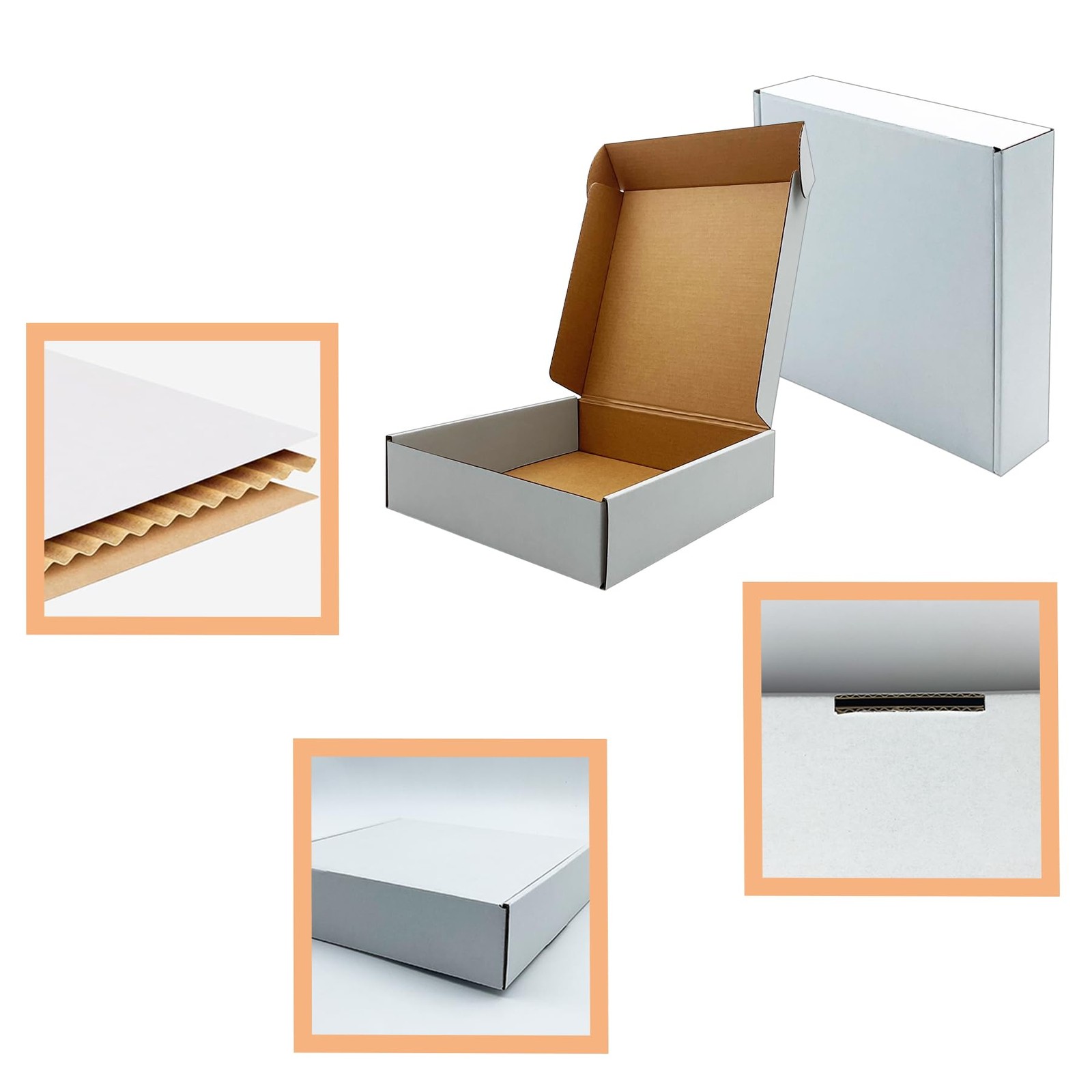8x8x2 Inches Shipping Boxes Set of 25,White Corrugated Mailing Cardboard Box …