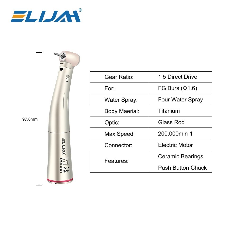 Dental 1:5 Fiber Optic Handpiece LED Quattro Spray Push Button Contra Angle