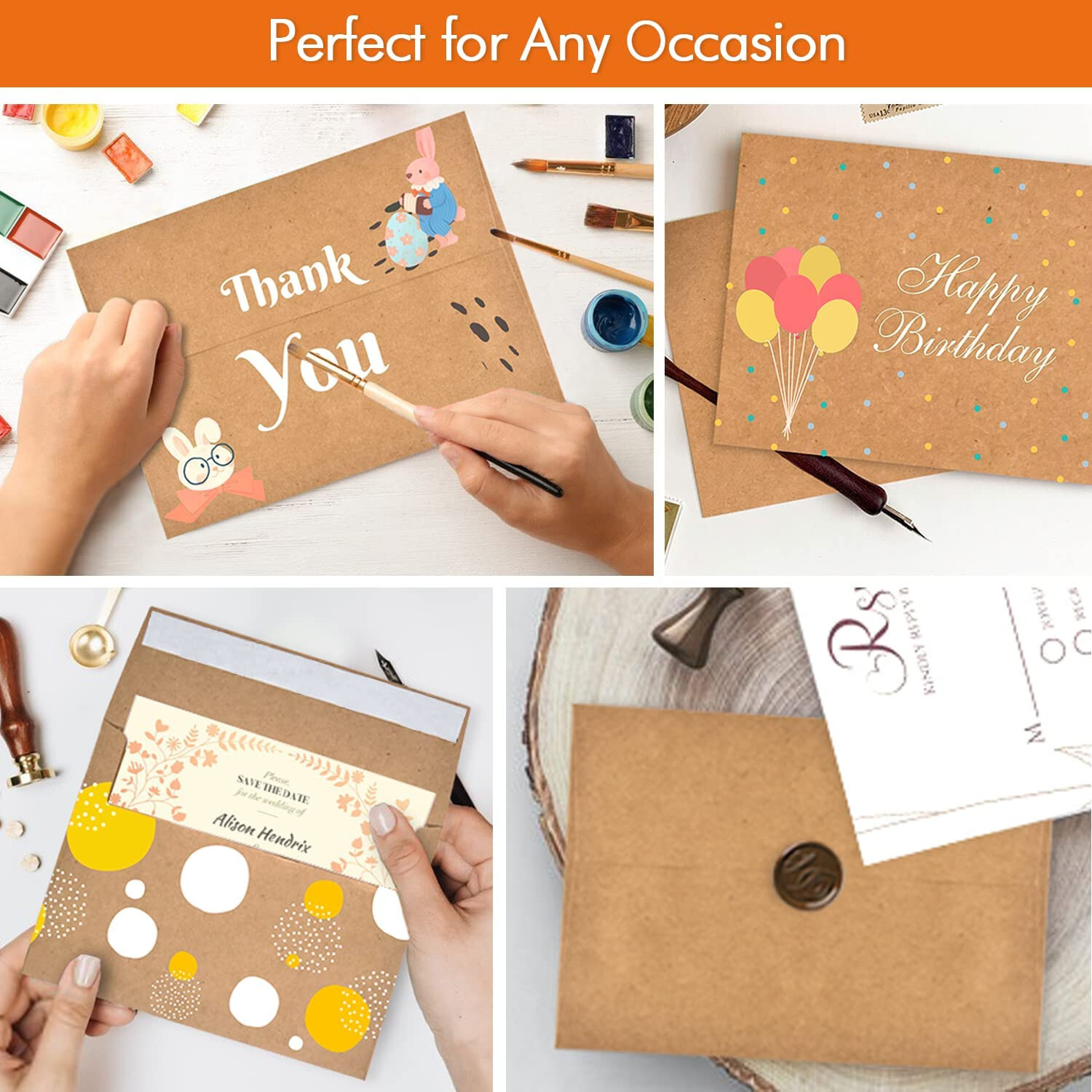 400 Kraft Invitation Envelopes 5×7 A7 for Wedding Cards 5.25″x7.25″ Self Seal