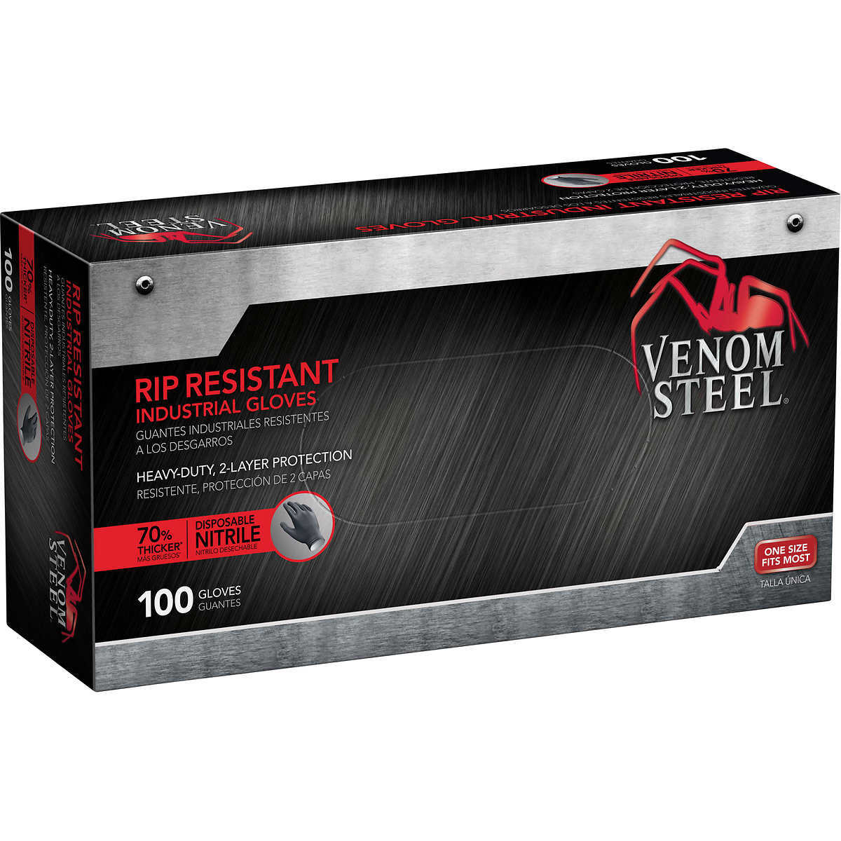 VENOM STEEL Rip Resistant Nitrile Industrial Gloves – One Size Fits Most – 100ct