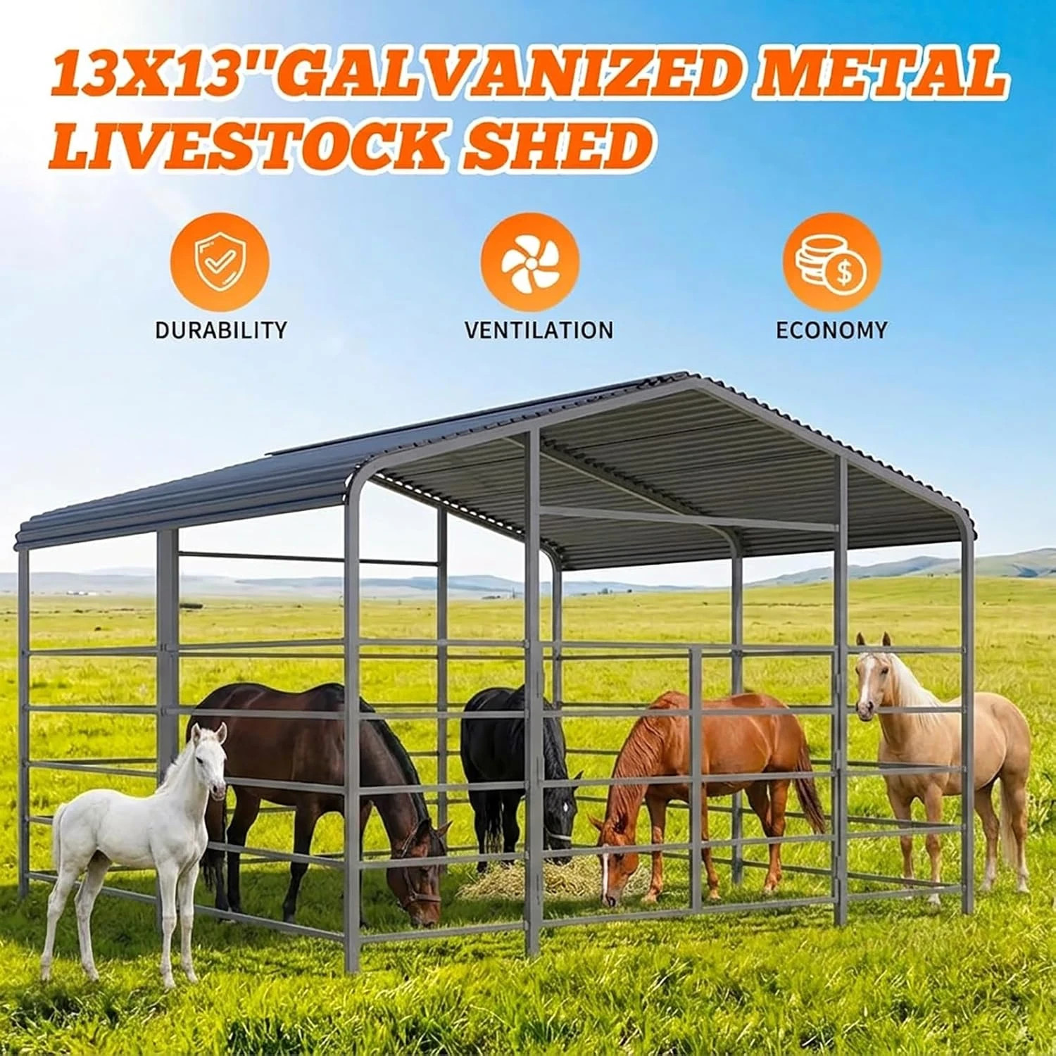 13x20ft Galvanized Livestock Shelter Metal Cattle Shed Steel Barn Horse Goat