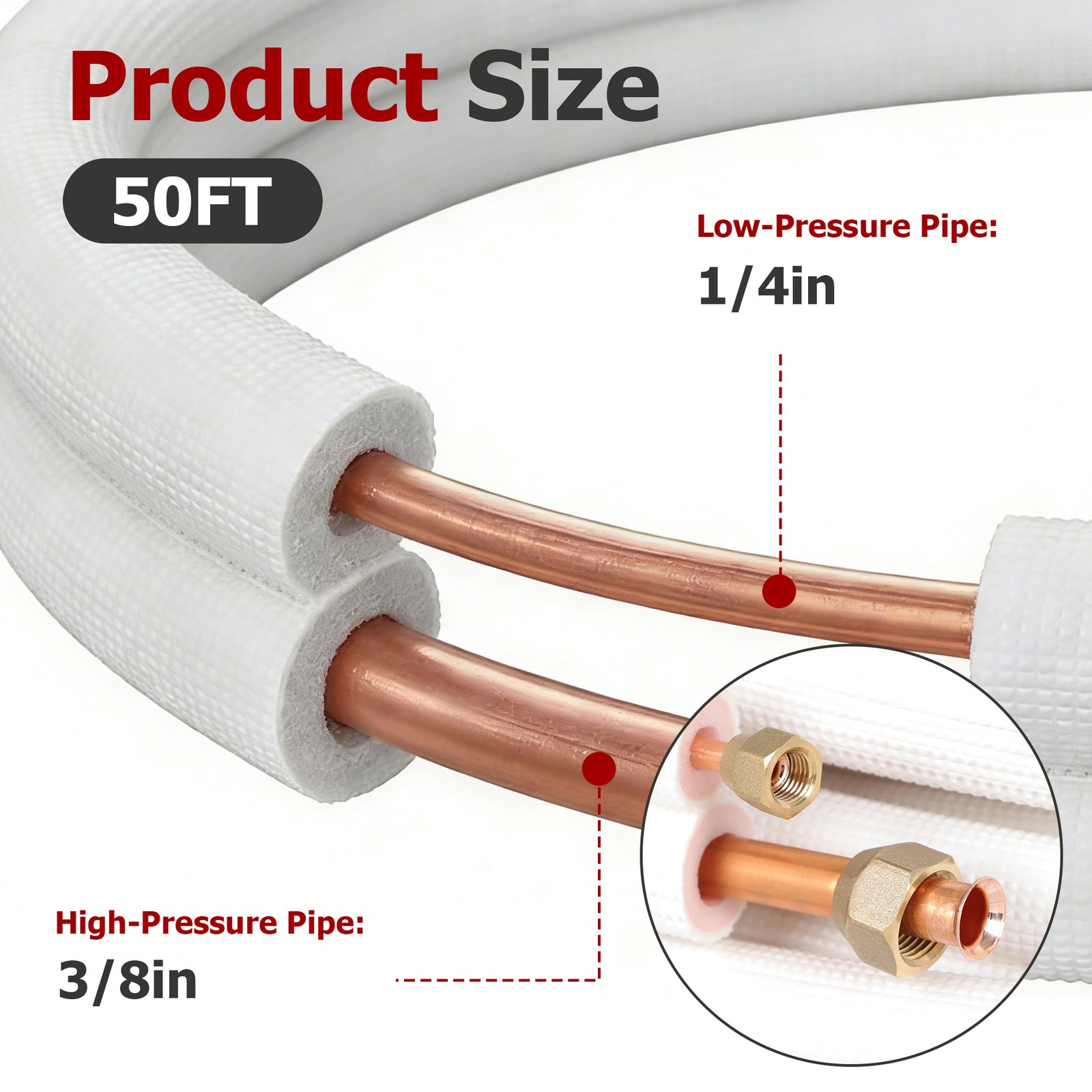 Findmall 50 FT Mini Split Line Set 1/4″ – 3/8″ Copper Insulated Coil